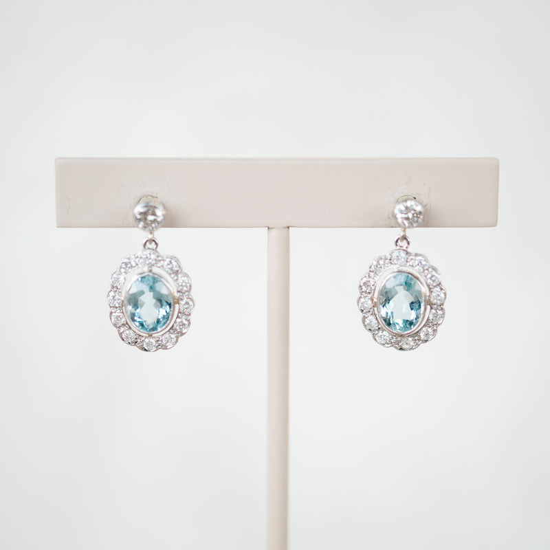 vintage inspired aquamarine and diamond earrings