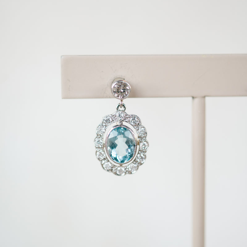 vintage inspired aquamarine and diamond earrings
