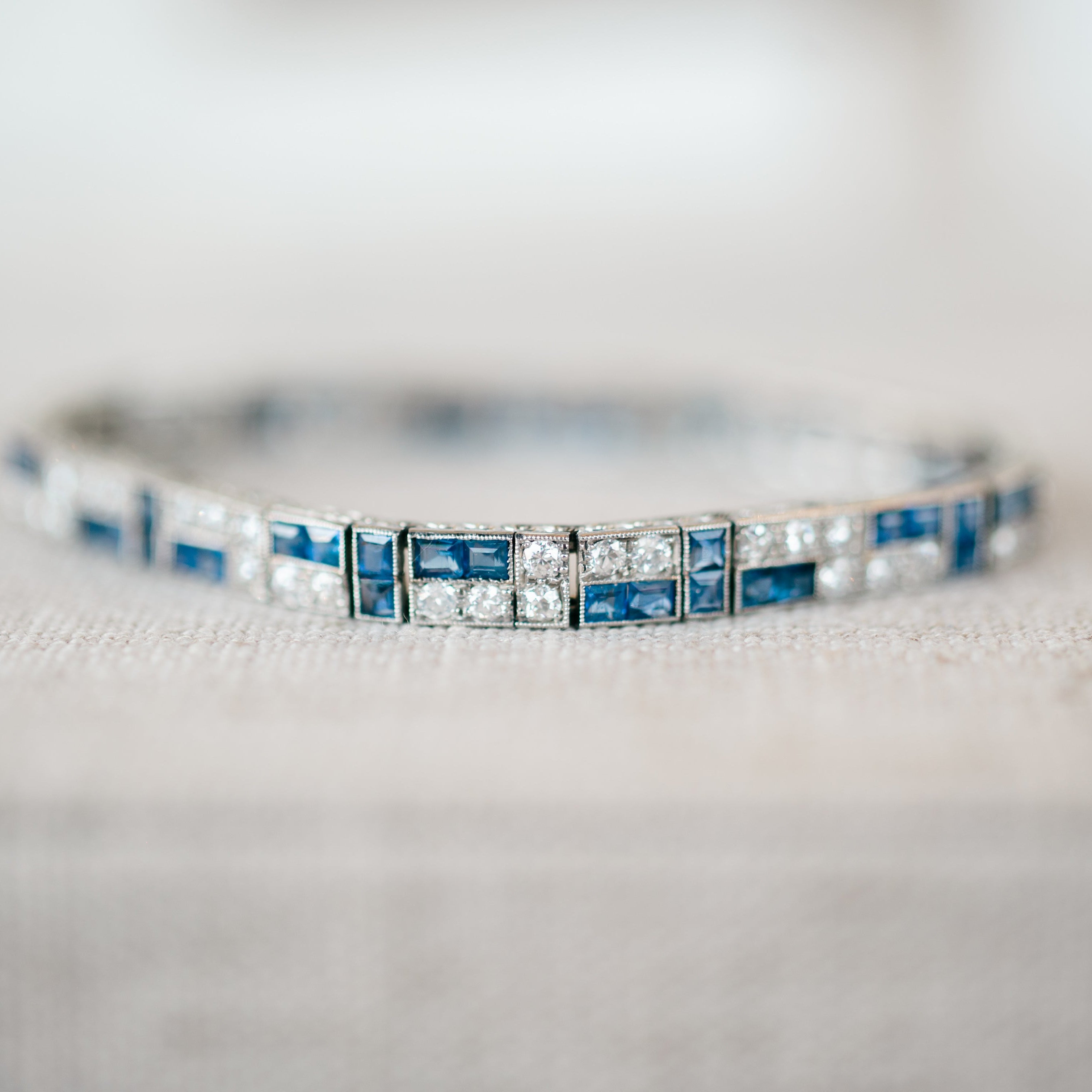 Antique Diamond and Sapphire Tennis Bracelet