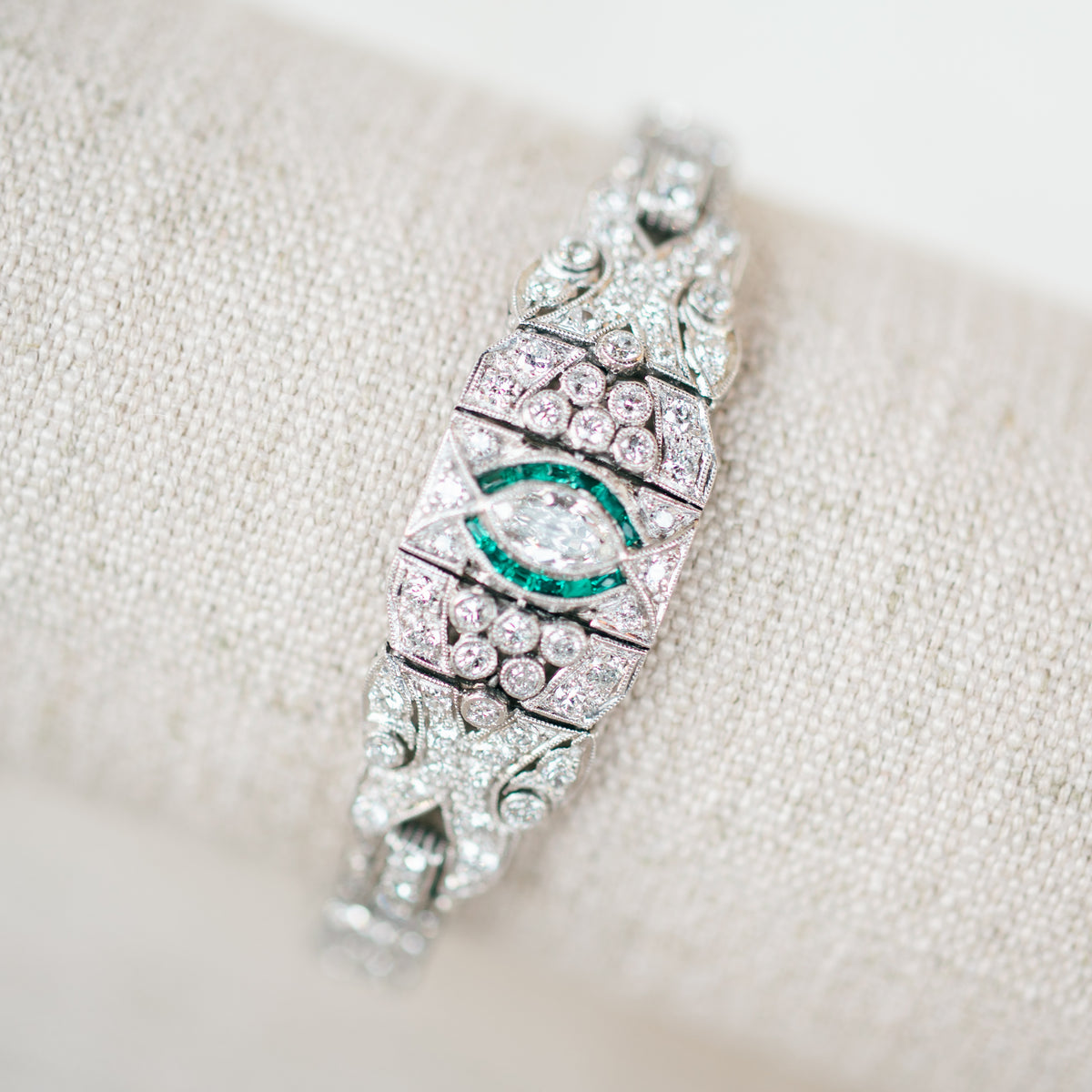Art Deco Diamond and Emerald Bracelet