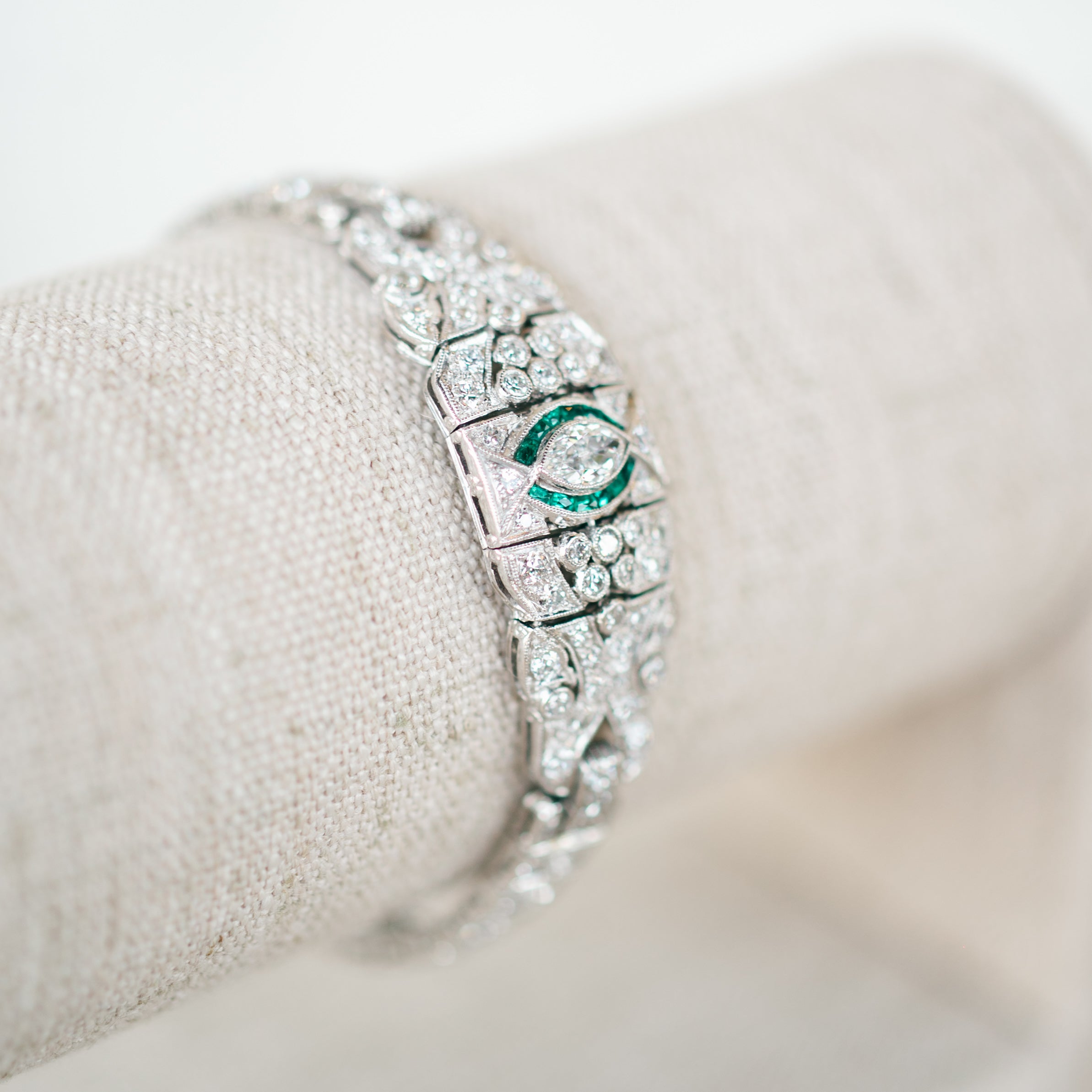 Art Deco Diamond and Emerald Bracelet