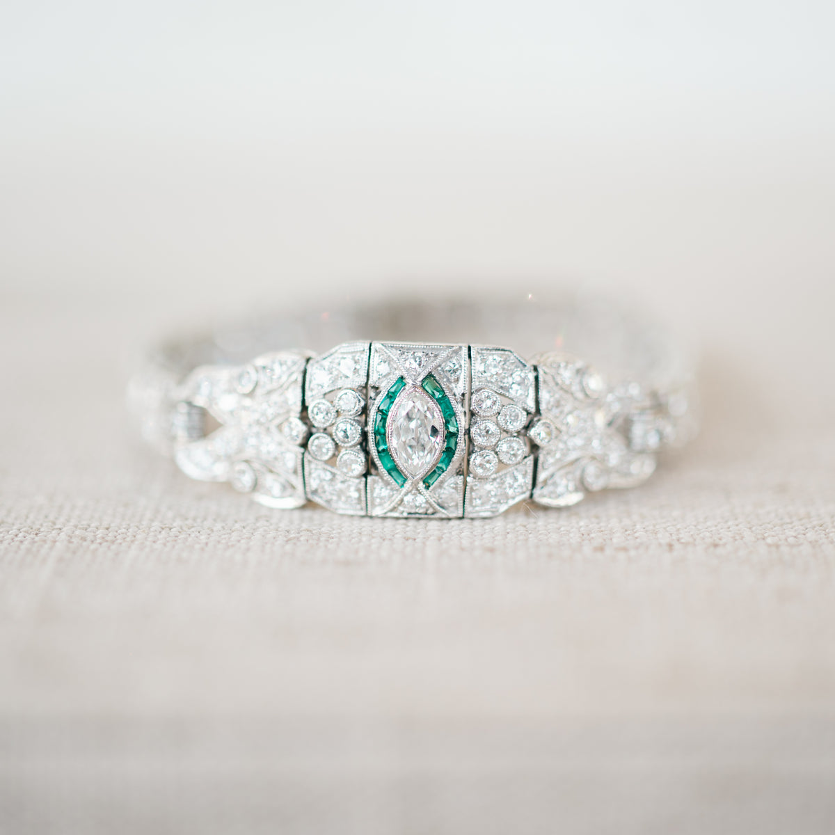 Art Deco Diamond and Emerald Bracelet