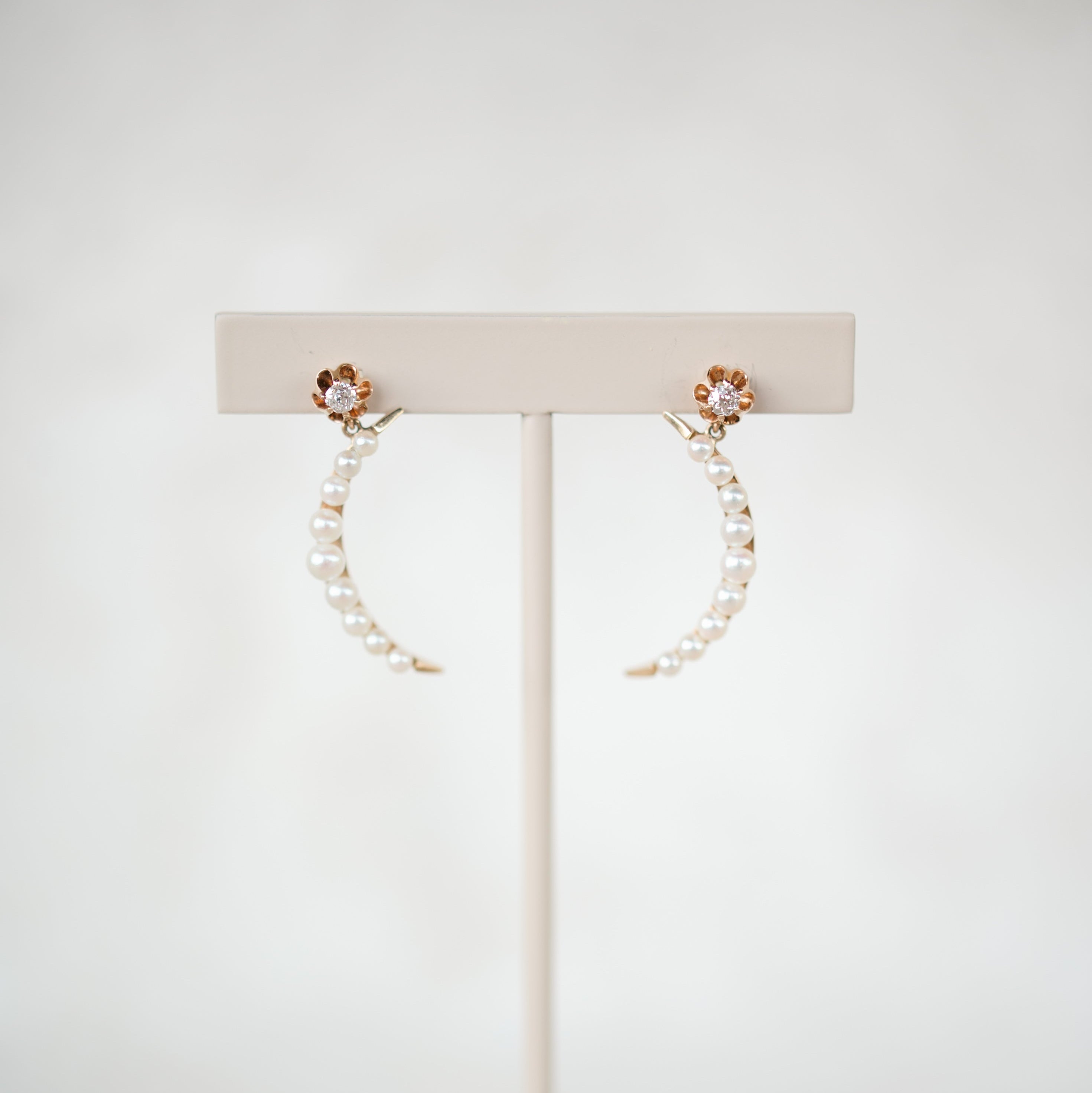 Diamond and Pearl Crescent Earrings