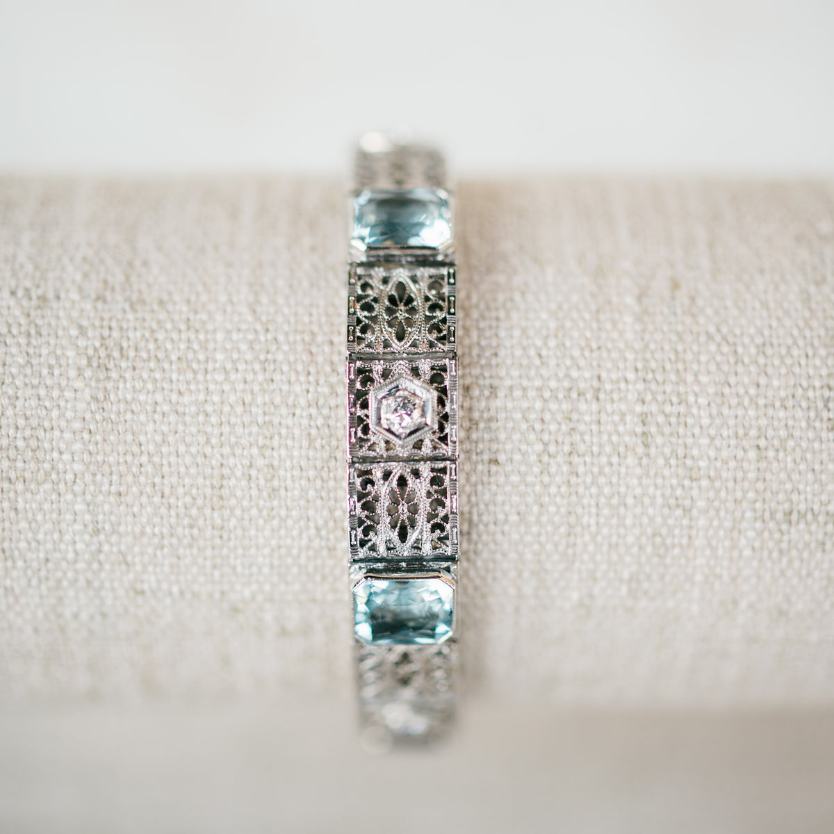 Aquamarine and Diamond Filigree Bracelet