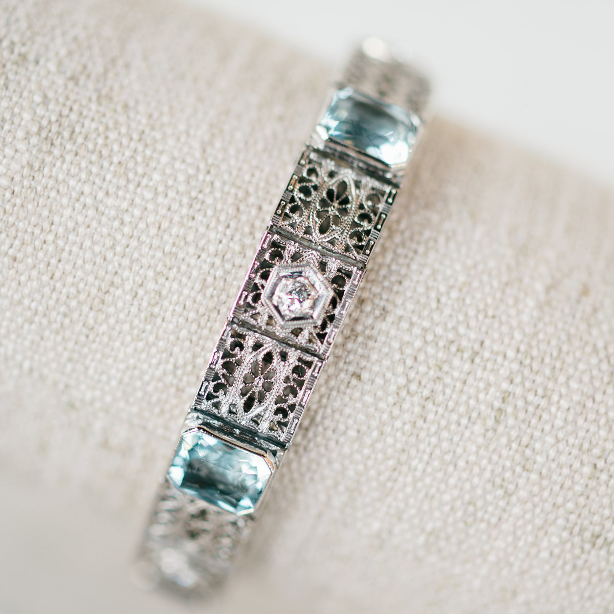 Aquamarine and Diamond Filigree Bracelet