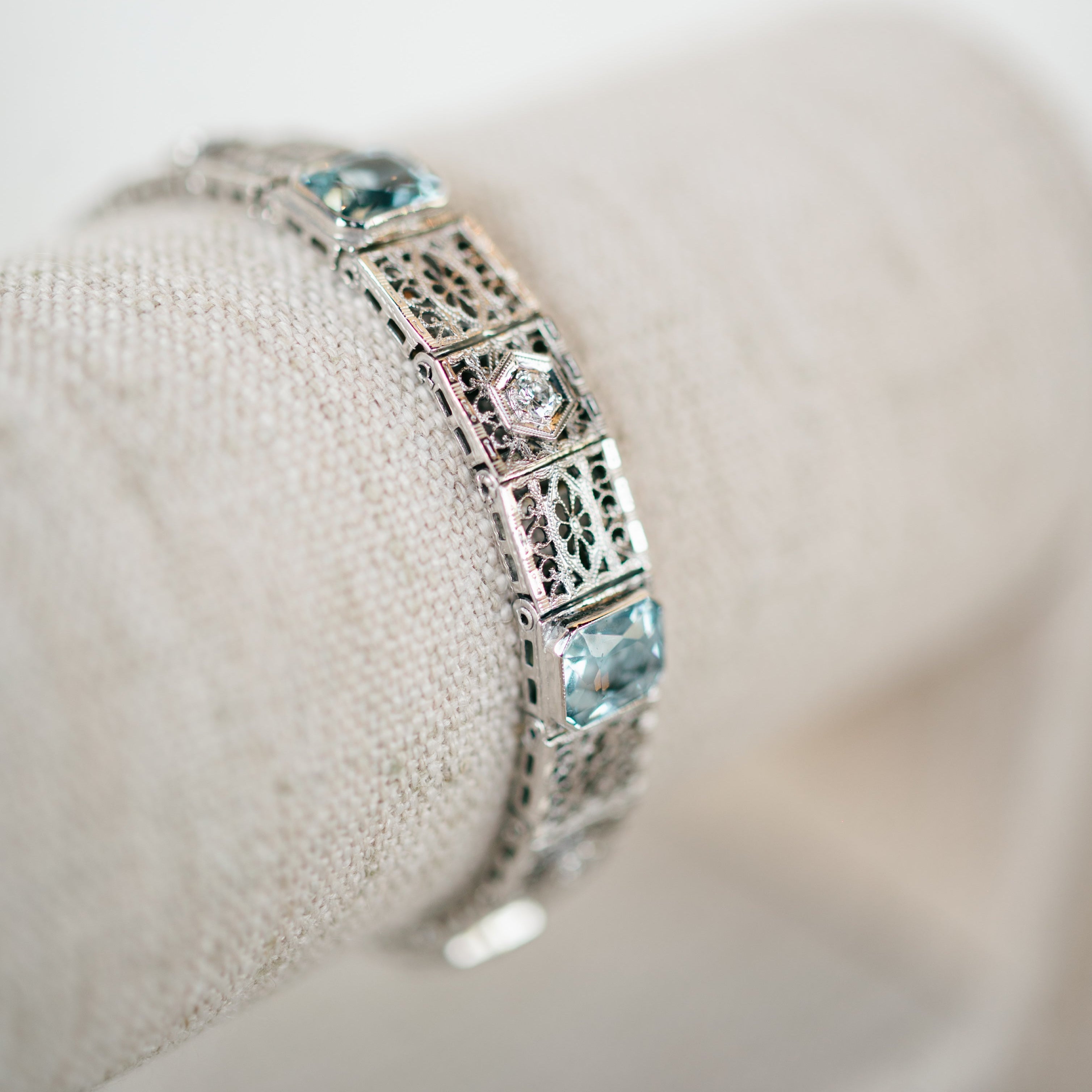 Aquamarine and Diamond Filigree Bracelet