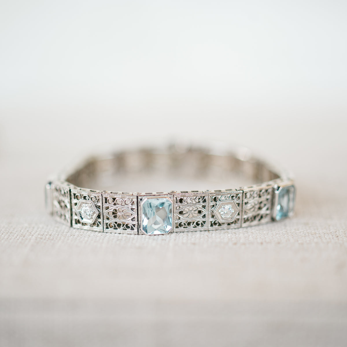Aquamarine and Diamond Filigree Bracelet