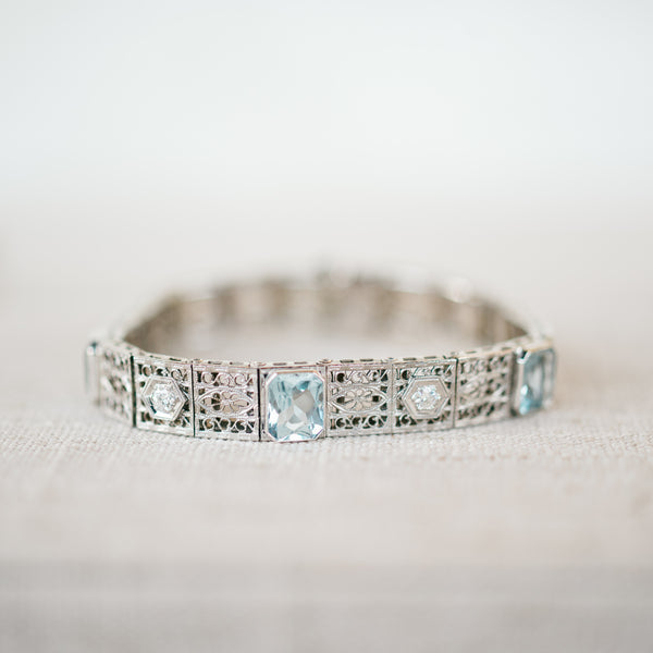 Aquamarine and Diamond Filigree Bracelet