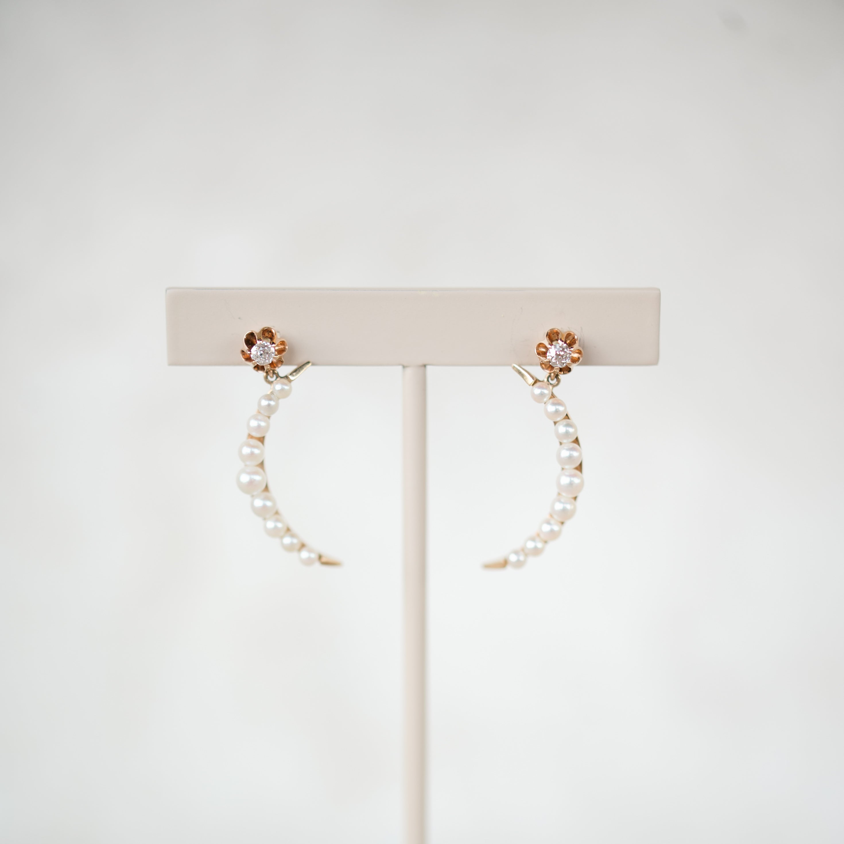 Diamond and Pearl Crescent Earrings