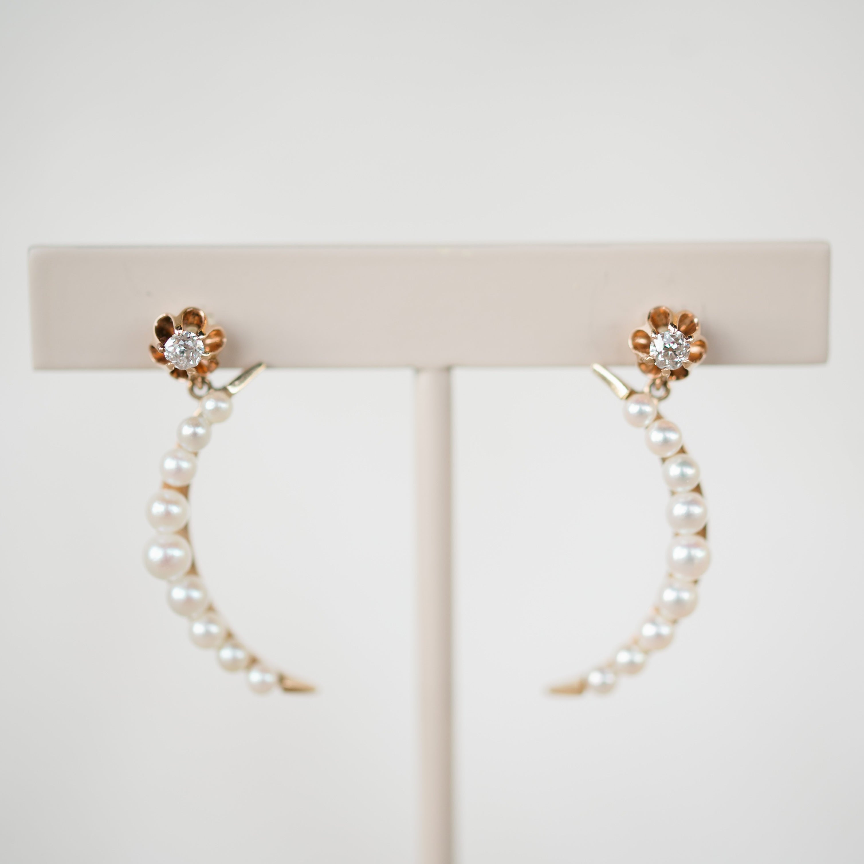 Diamond and Pearl Crescent Earrings