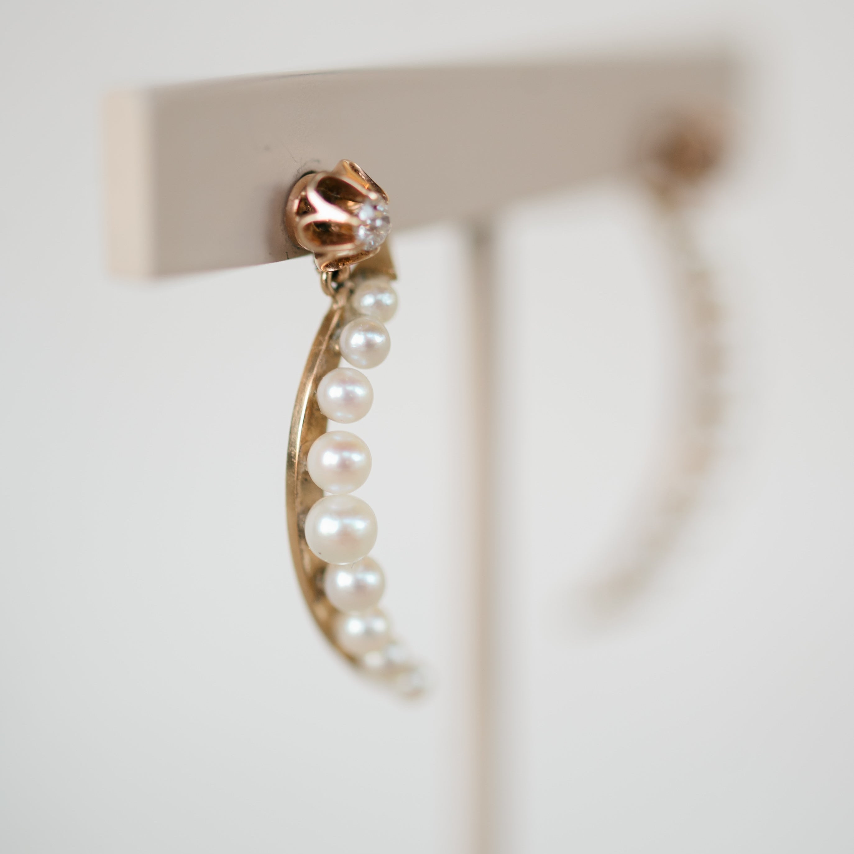 Diamond and Pearl Crescent Earrings