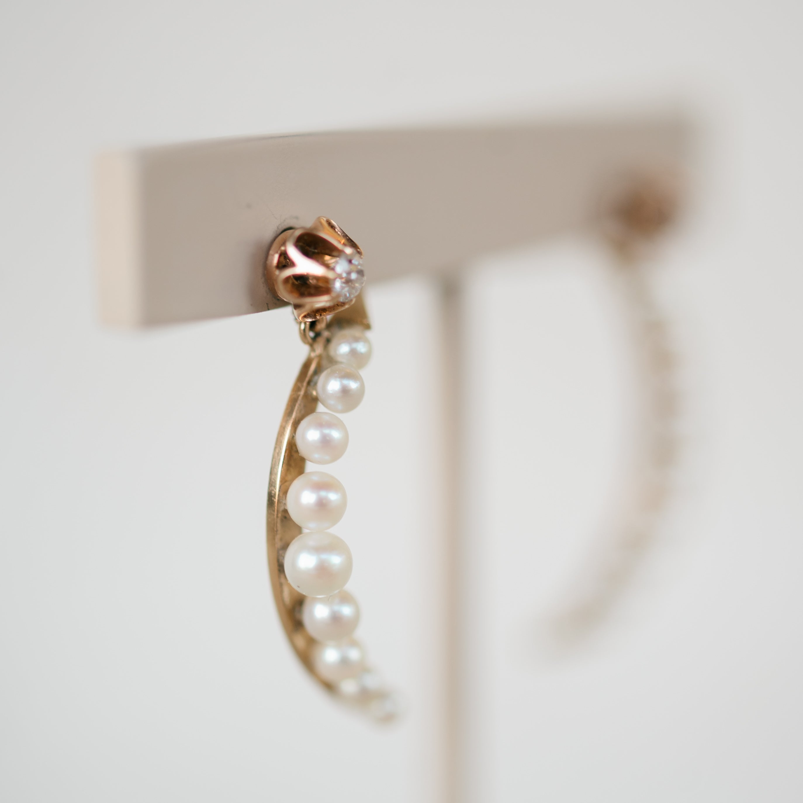 Diamond and Pearl Crescent Earrings