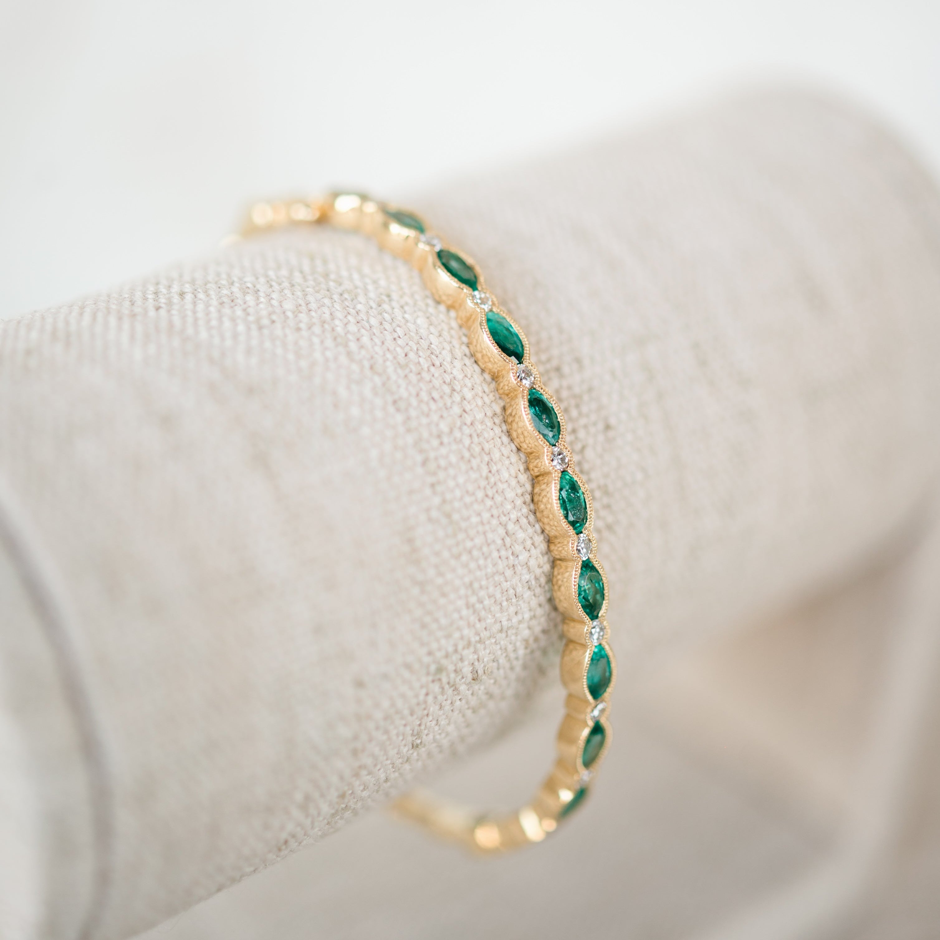 marquise emerald and diamond bangle