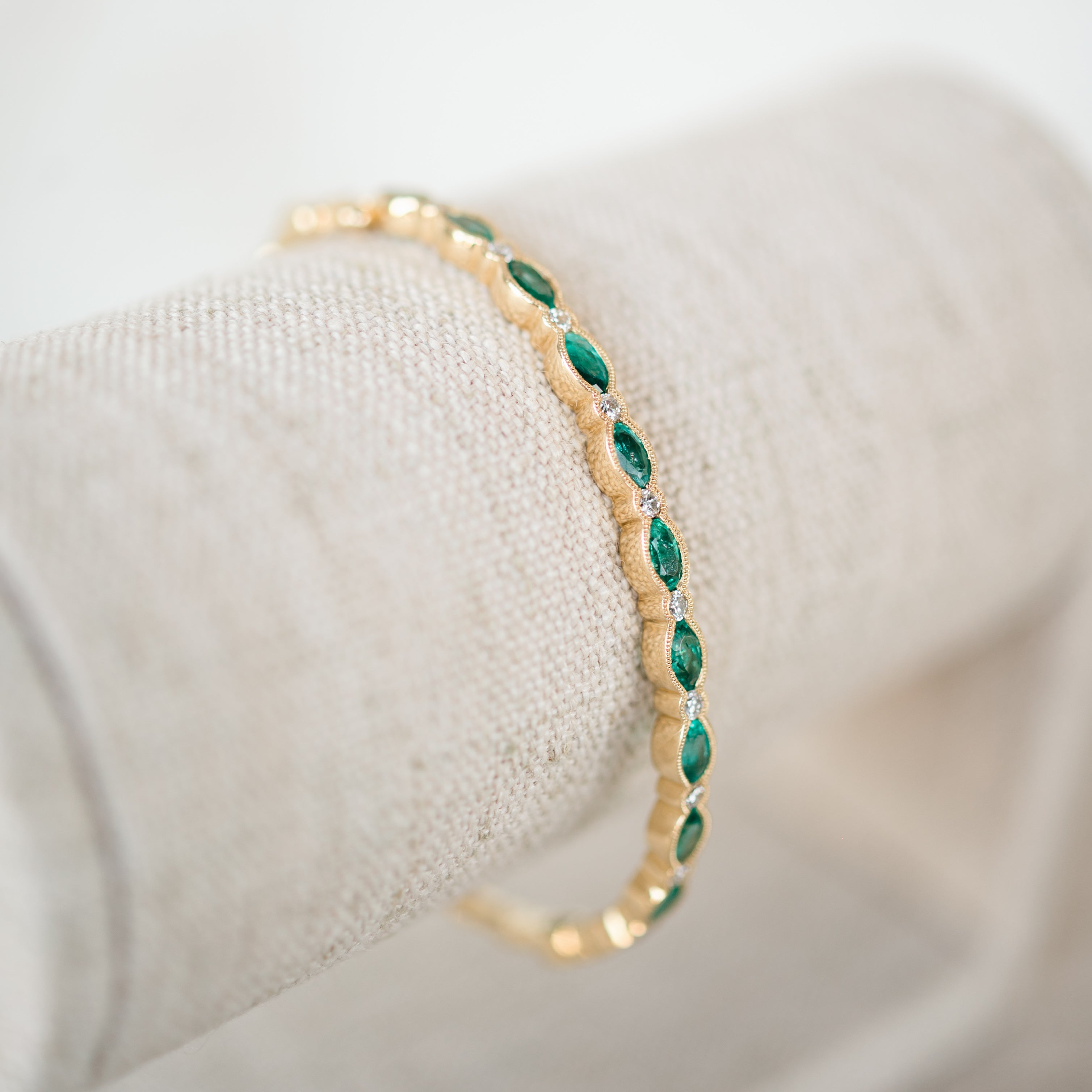 marquise emerald and diamond bangle