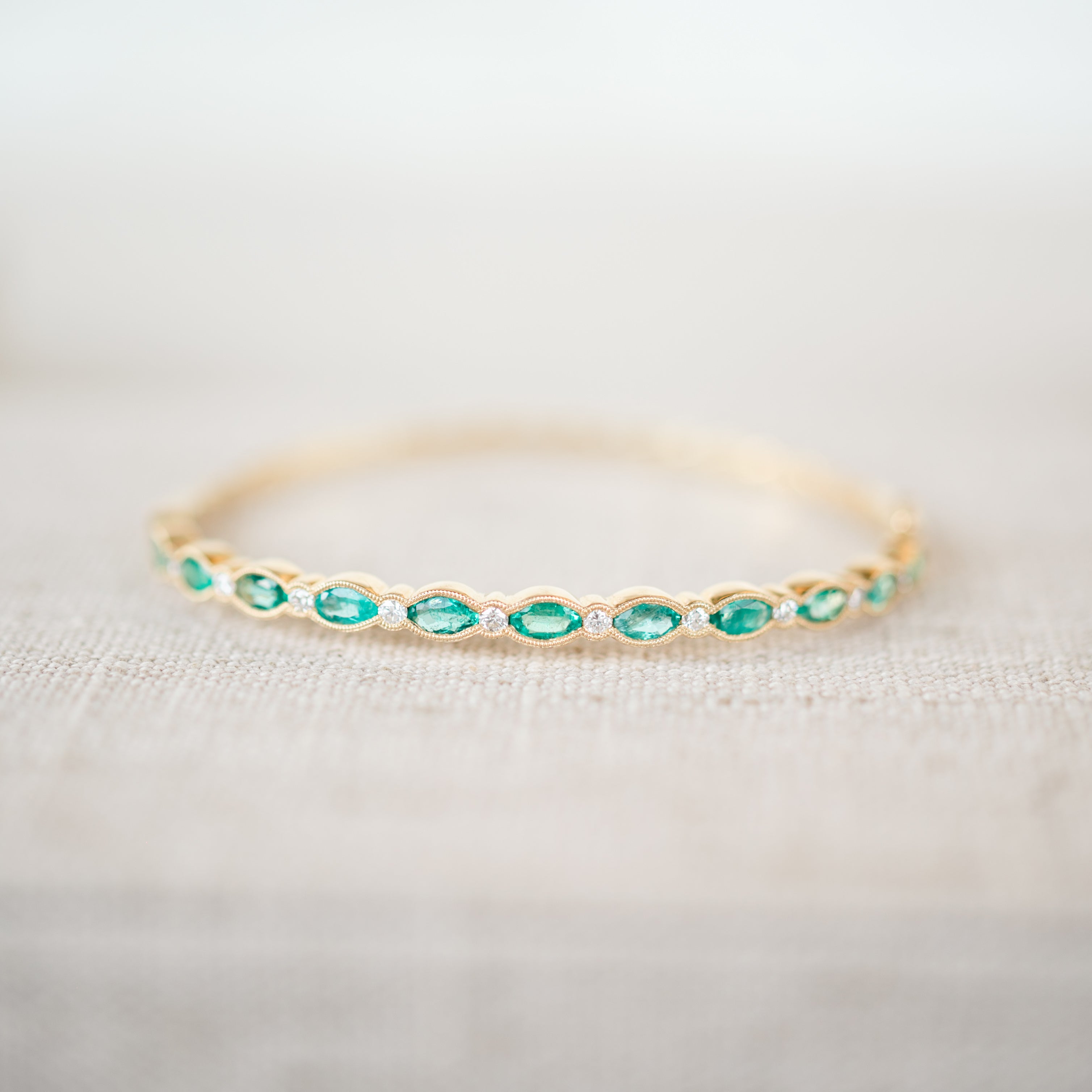 marquise emerald and diamond bangle