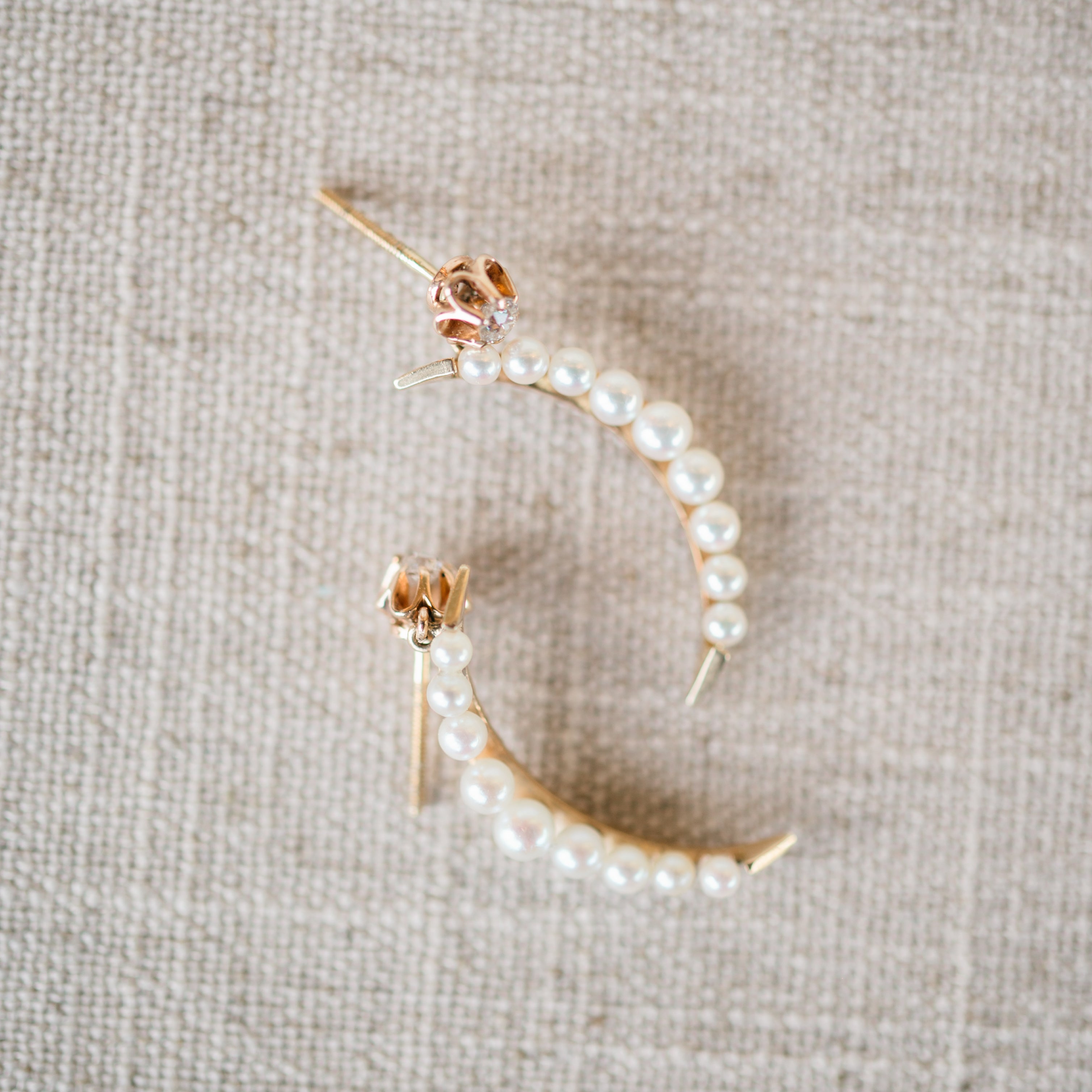 Diamond and Pearl Crescent Earrings