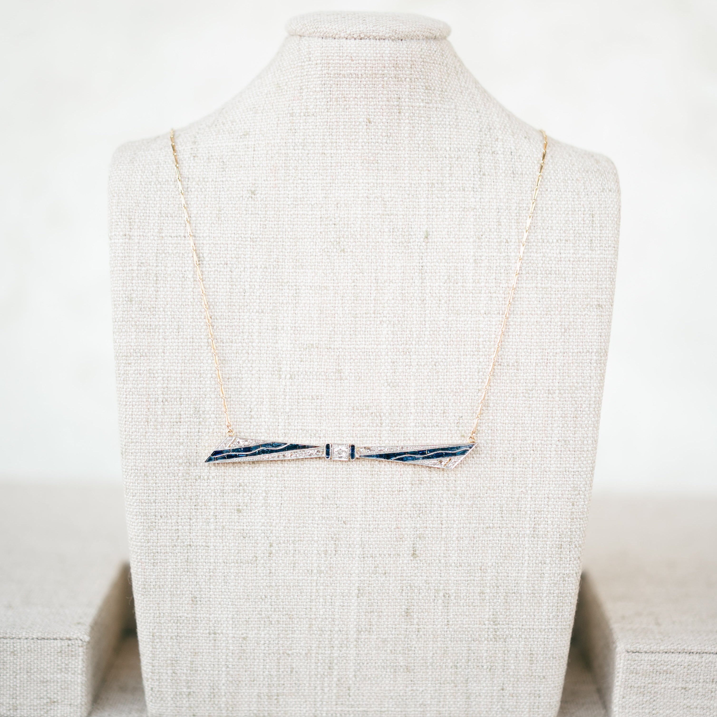 Sapphire and Rose Cut Diamond Bar Necklace