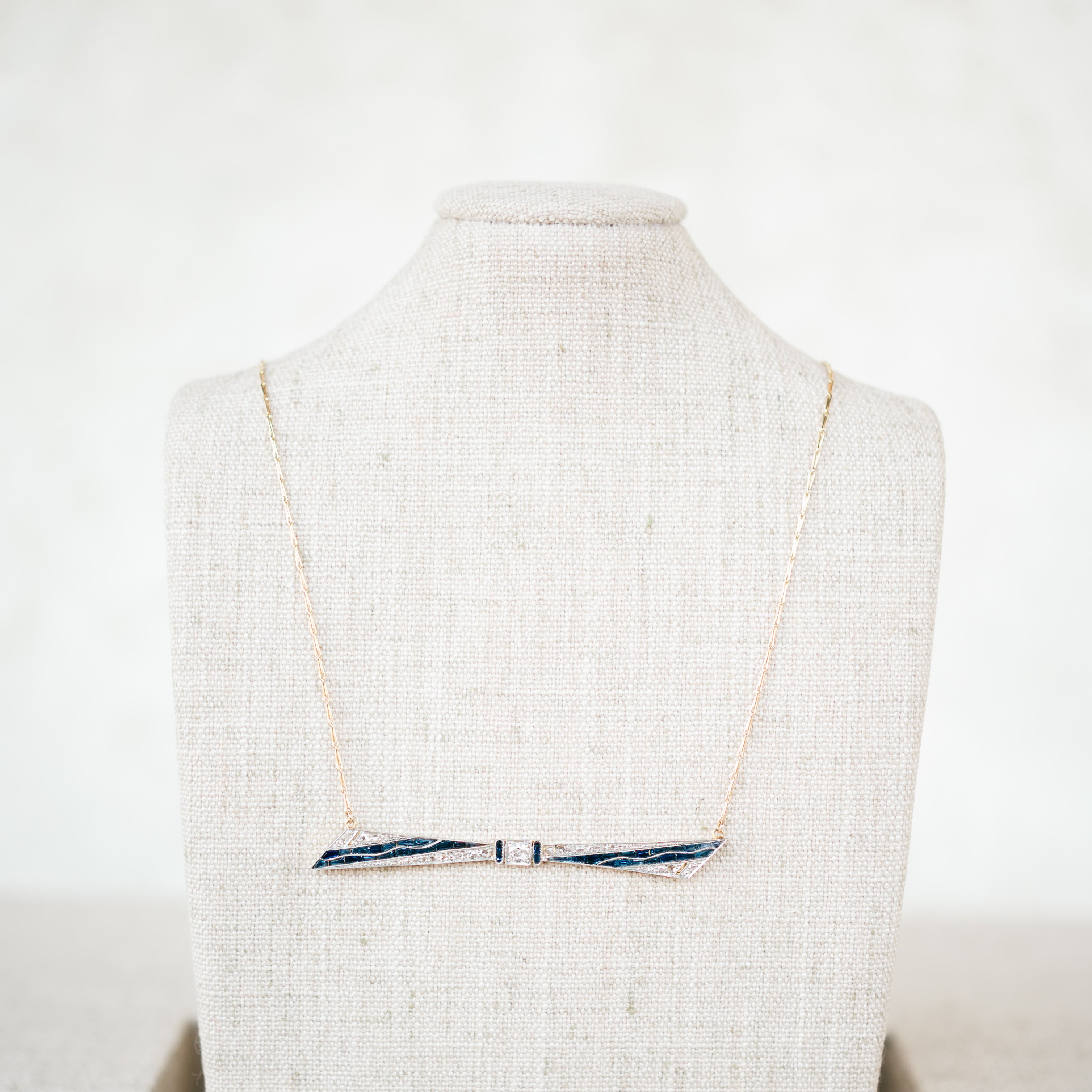 Sapphire and Rose Cut Diamond Bar Necklace