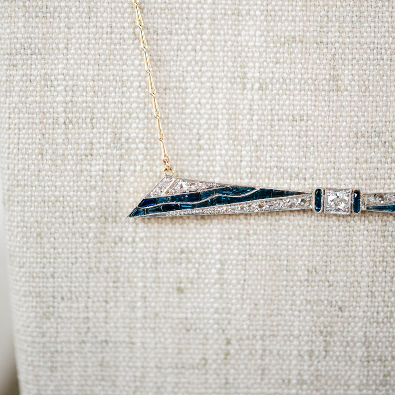 Sapphire and Rose Cut Diamond Bar Necklace