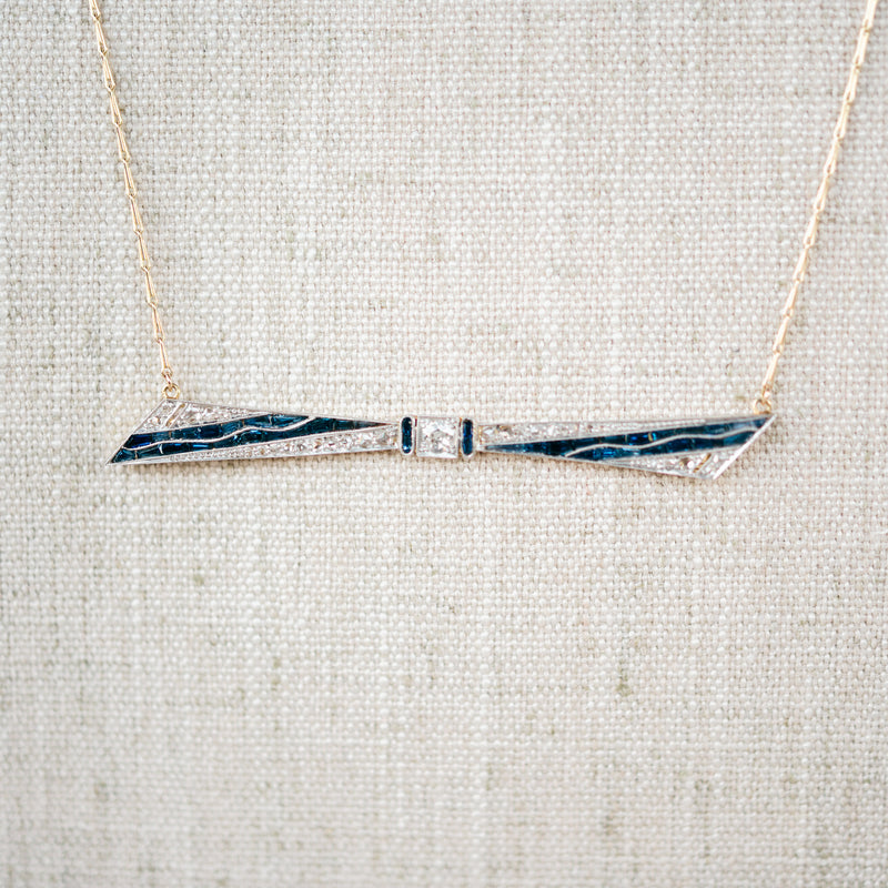Sapphire and Rose Cut Diamond Bar Necklace