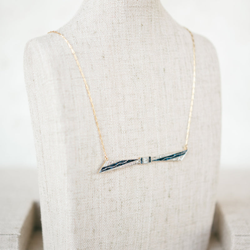 Sapphire and Rose Cut Diamond Bar Necklace
