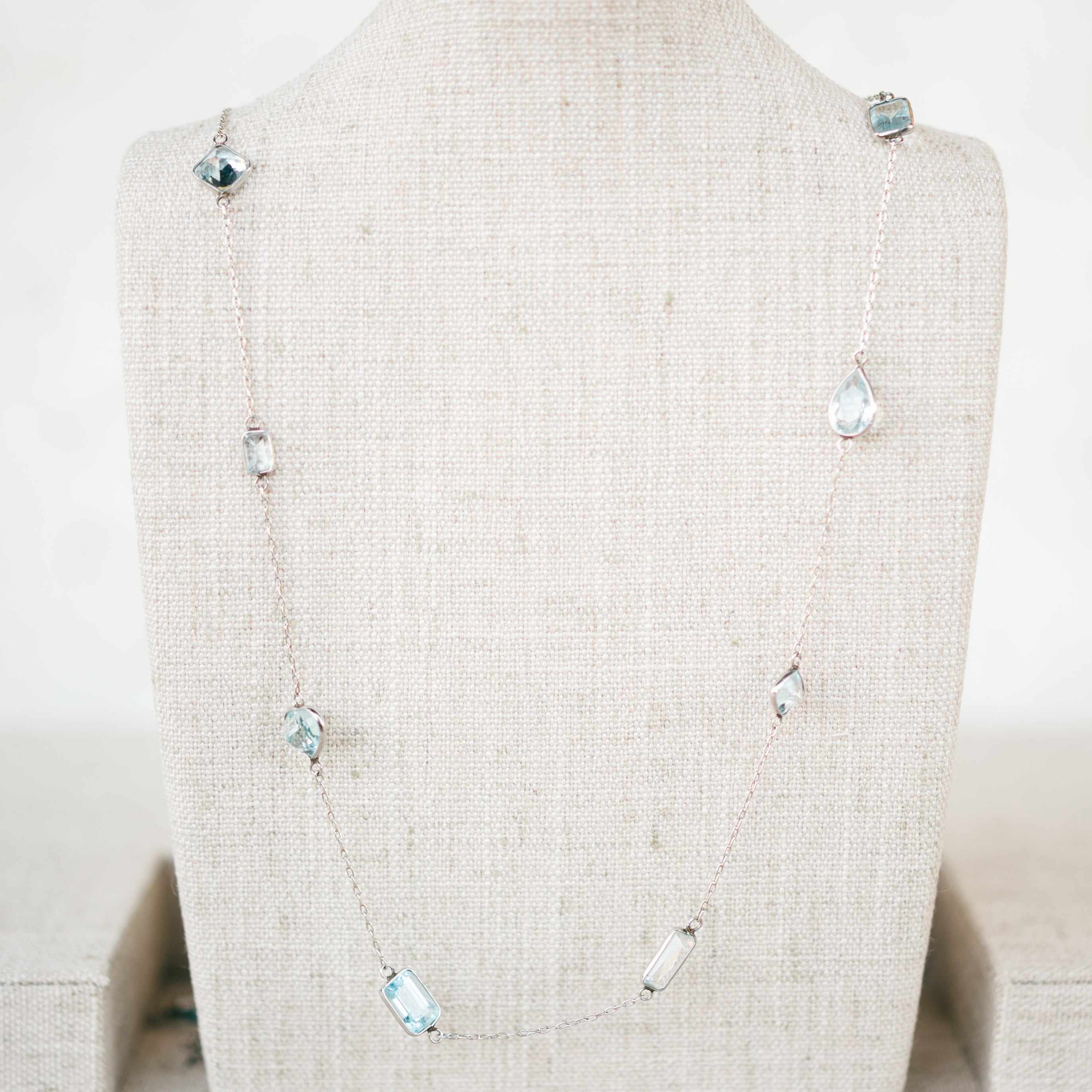 Platinum Aquamarine Station Necklace