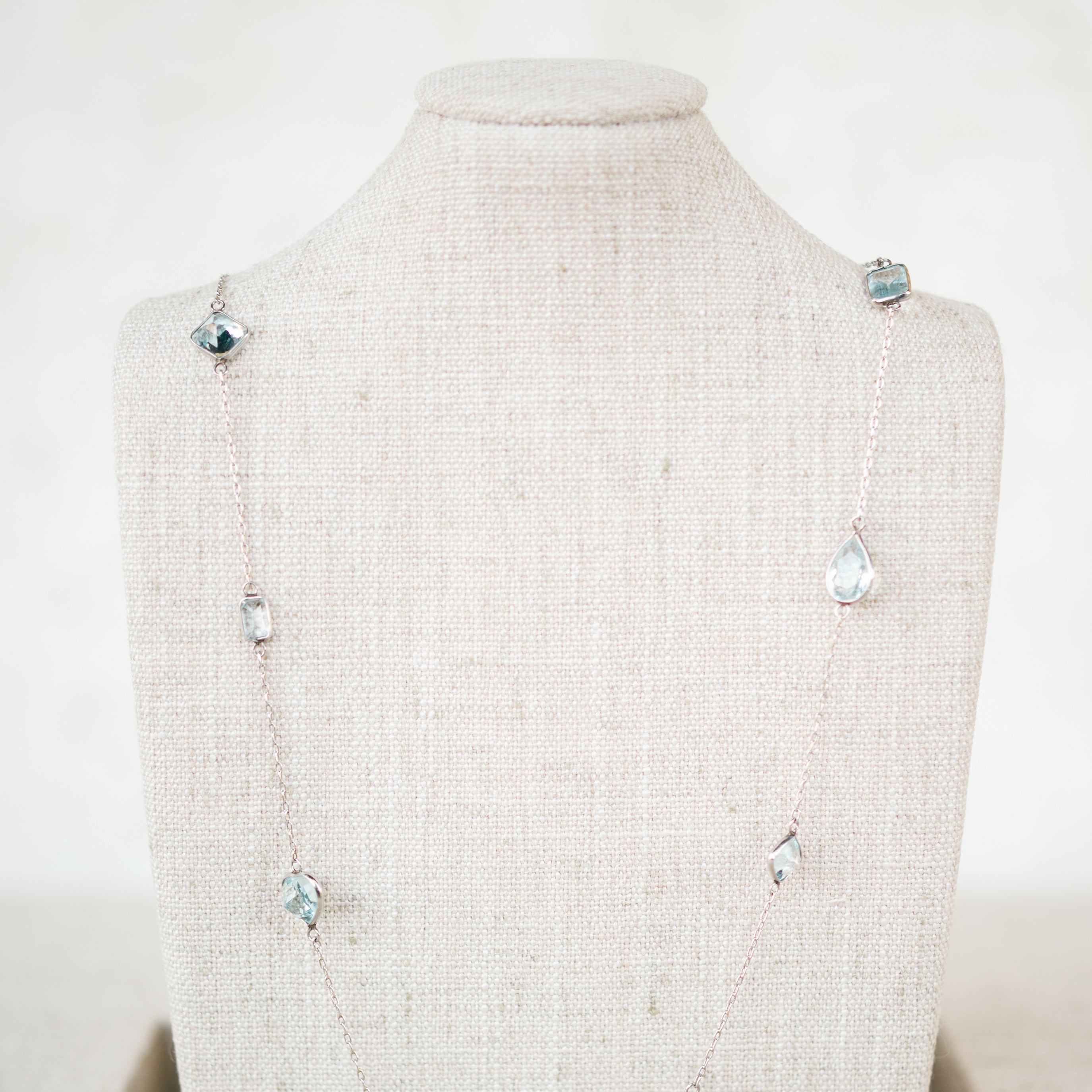 Platinum Aquamarine Station Necklace
