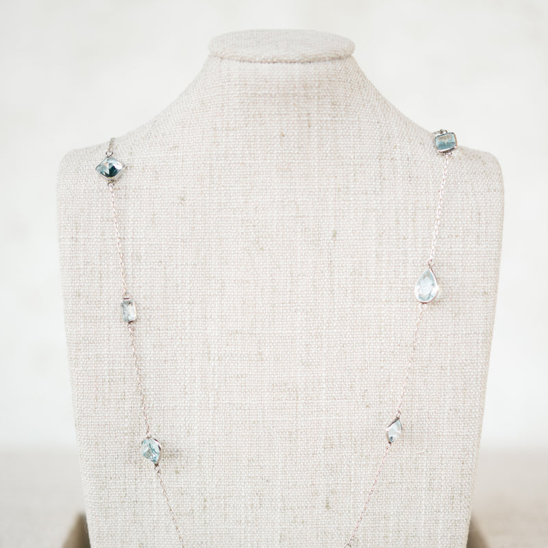 Platinum Aquamarine Station Necklace