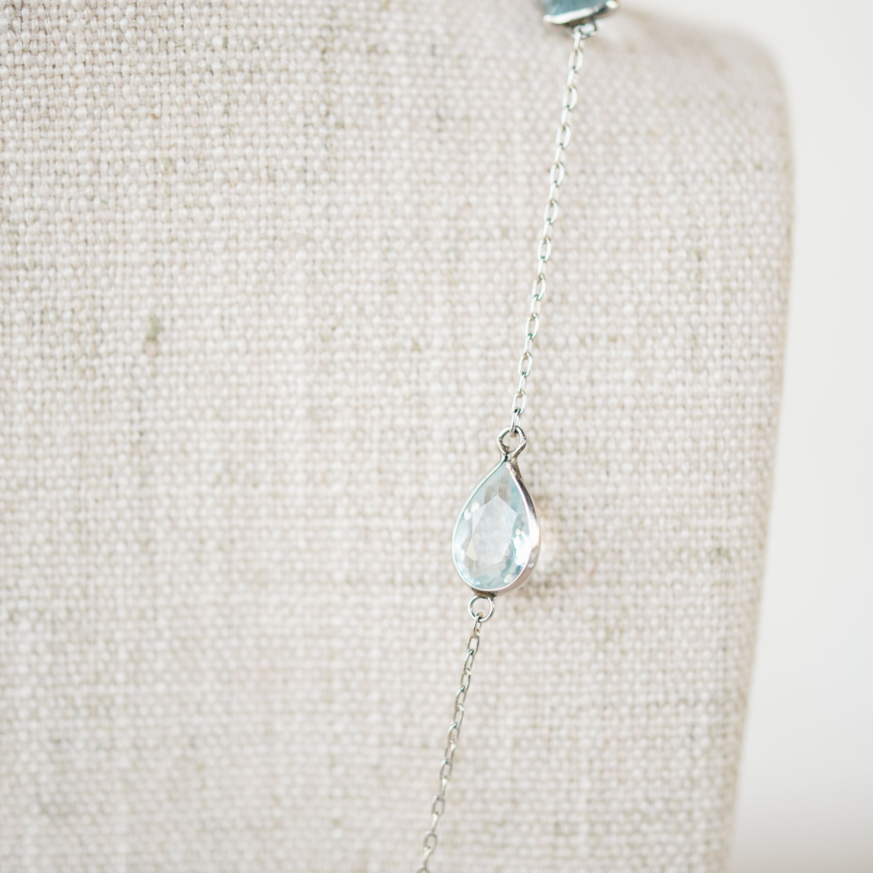 Platinum Aquamarine Station Necklace