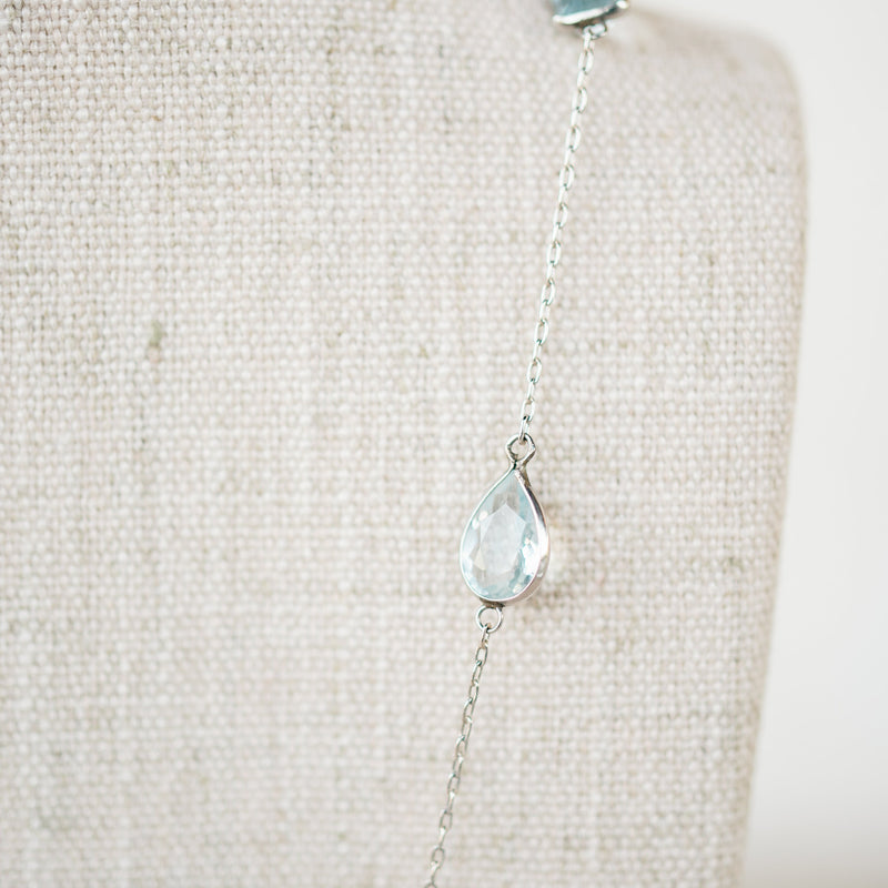 Platinum Aquamarine Station Necklace