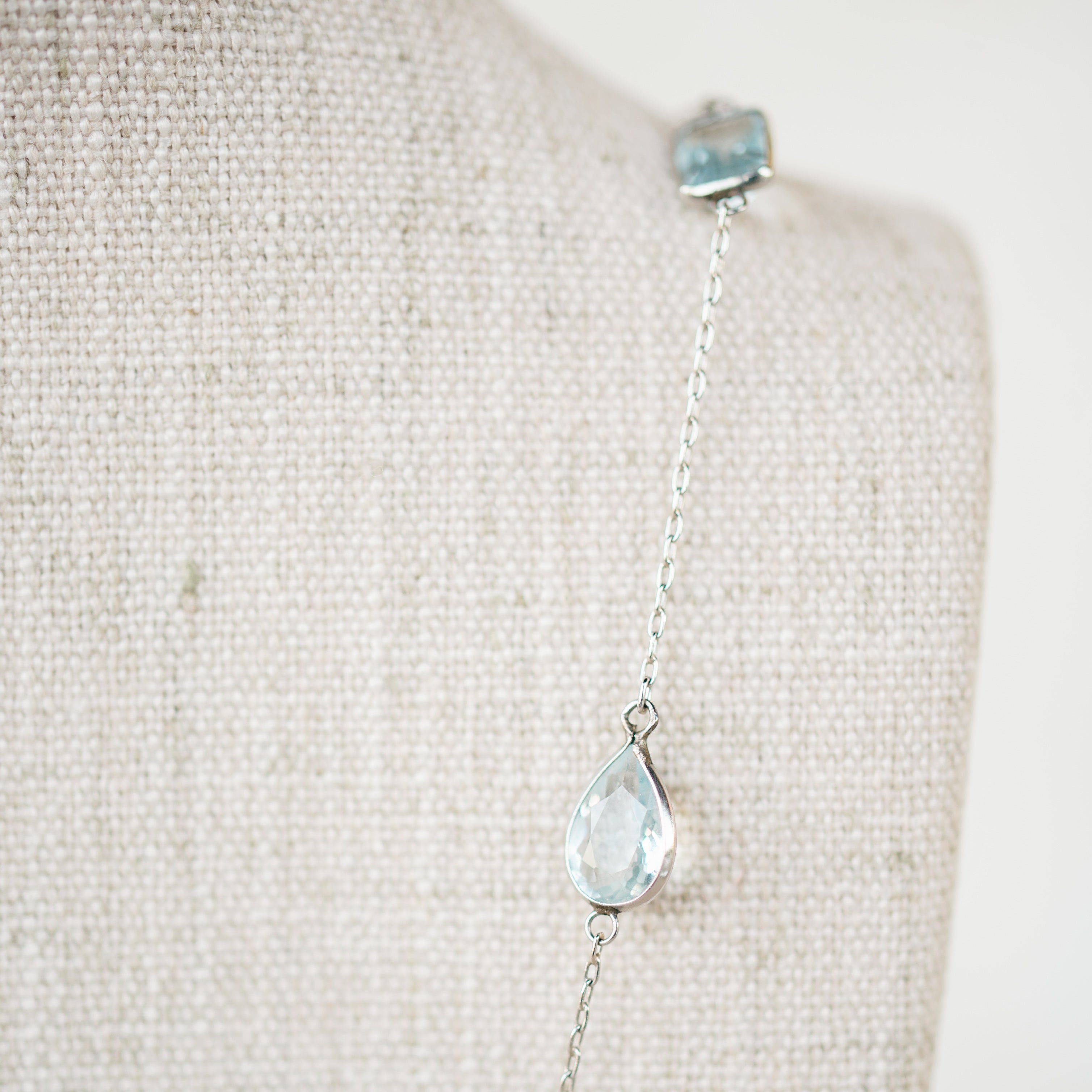 Platinum Aquamarine Station Necklace