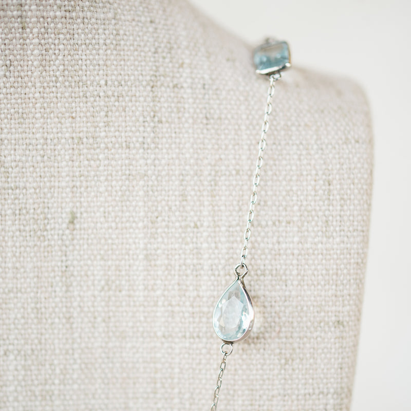 Platinum Aquamarine Station Necklace