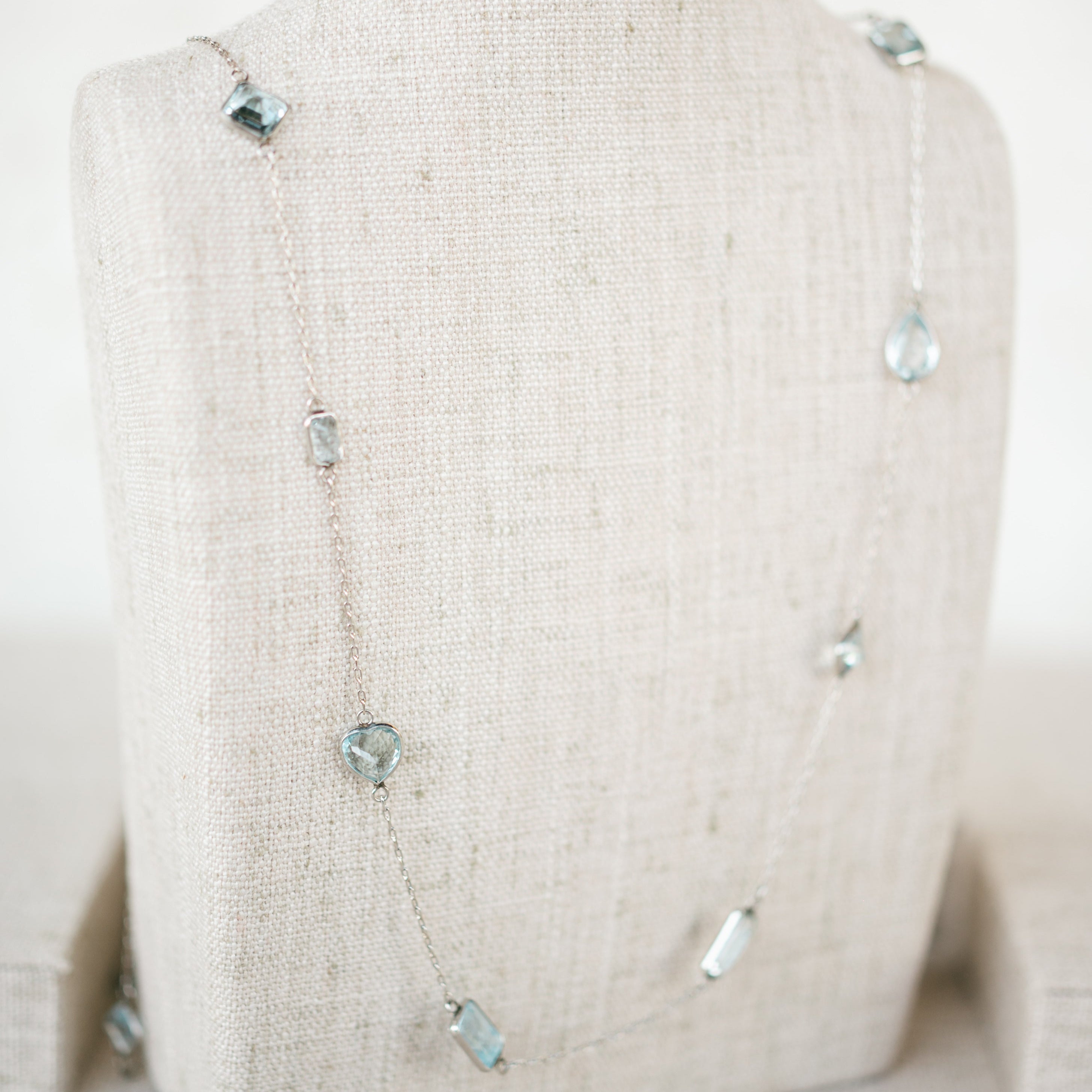 Platinum Aquamarine Station Necklace