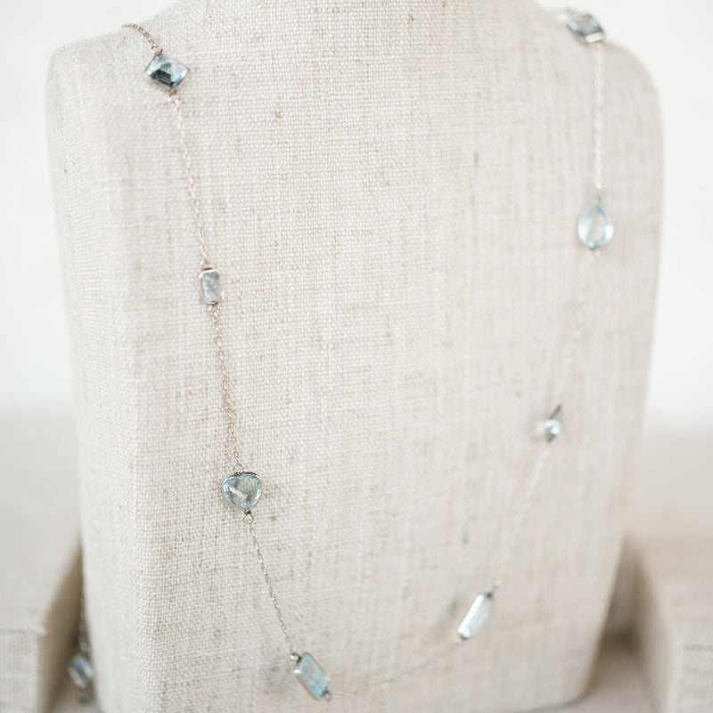 Platinum Aquamarine Station Necklace