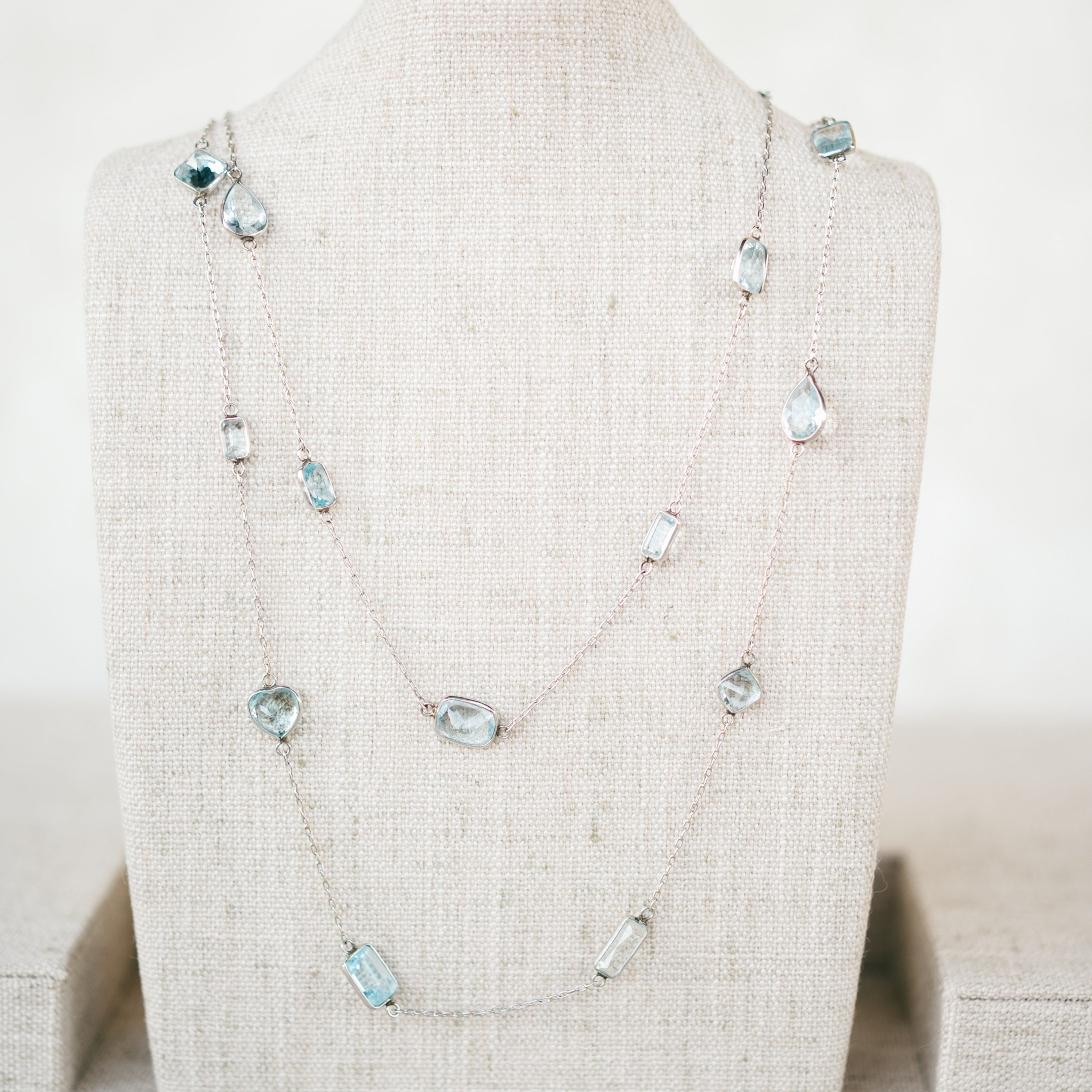 Platinum Aquamarine Station Necklace