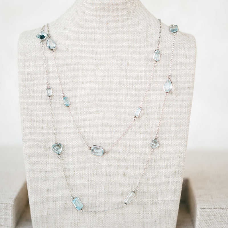 Platinum Aquamarine Station Necklace