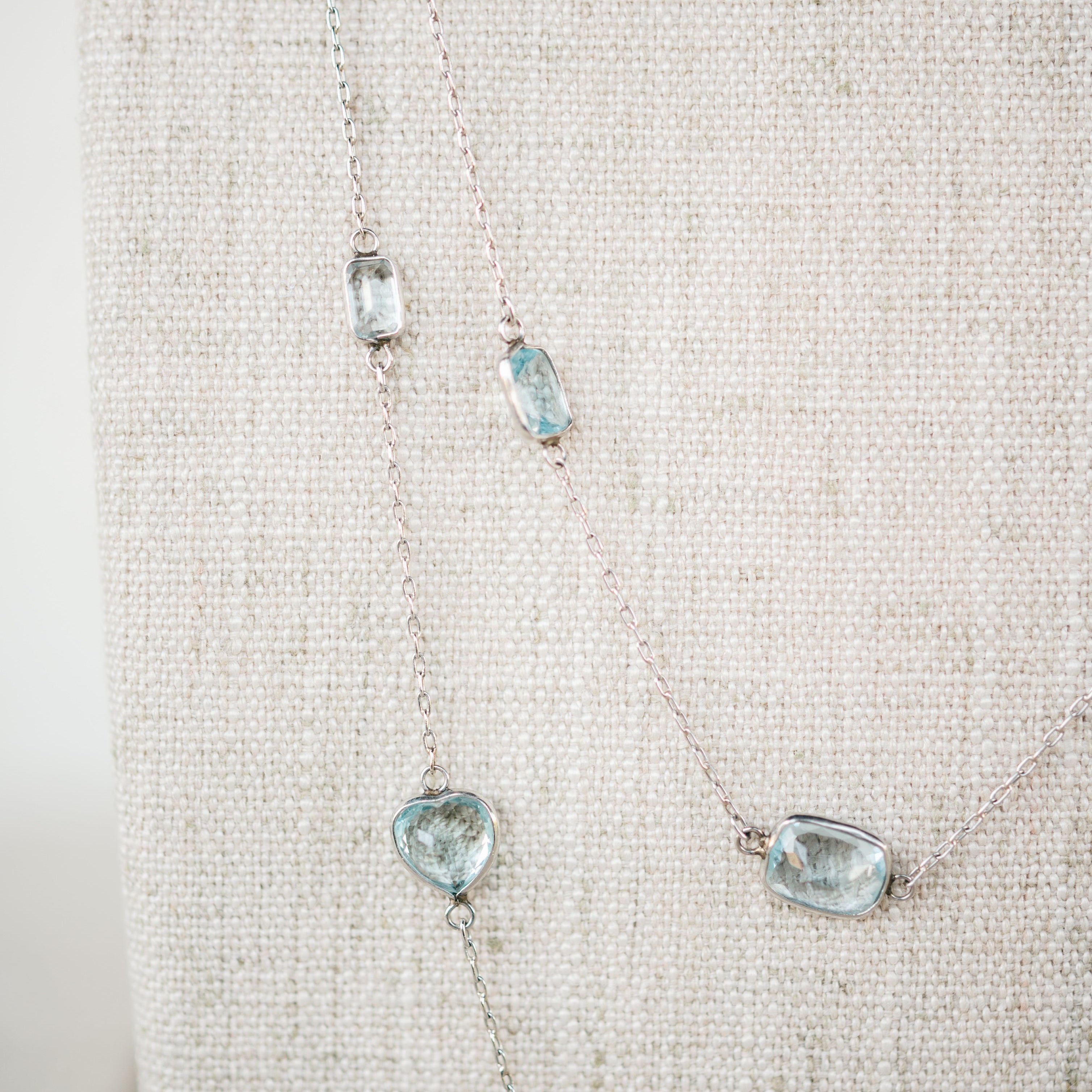 Platinum Aquamarine Station Necklace