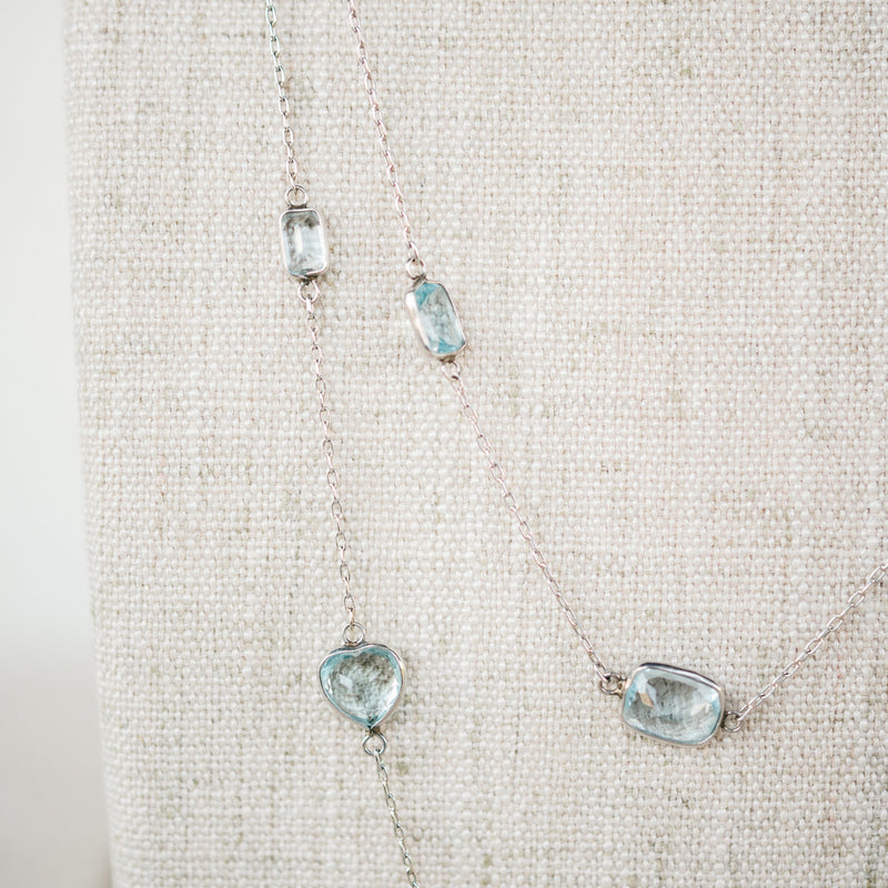Platinum Aquamarine Station Necklace