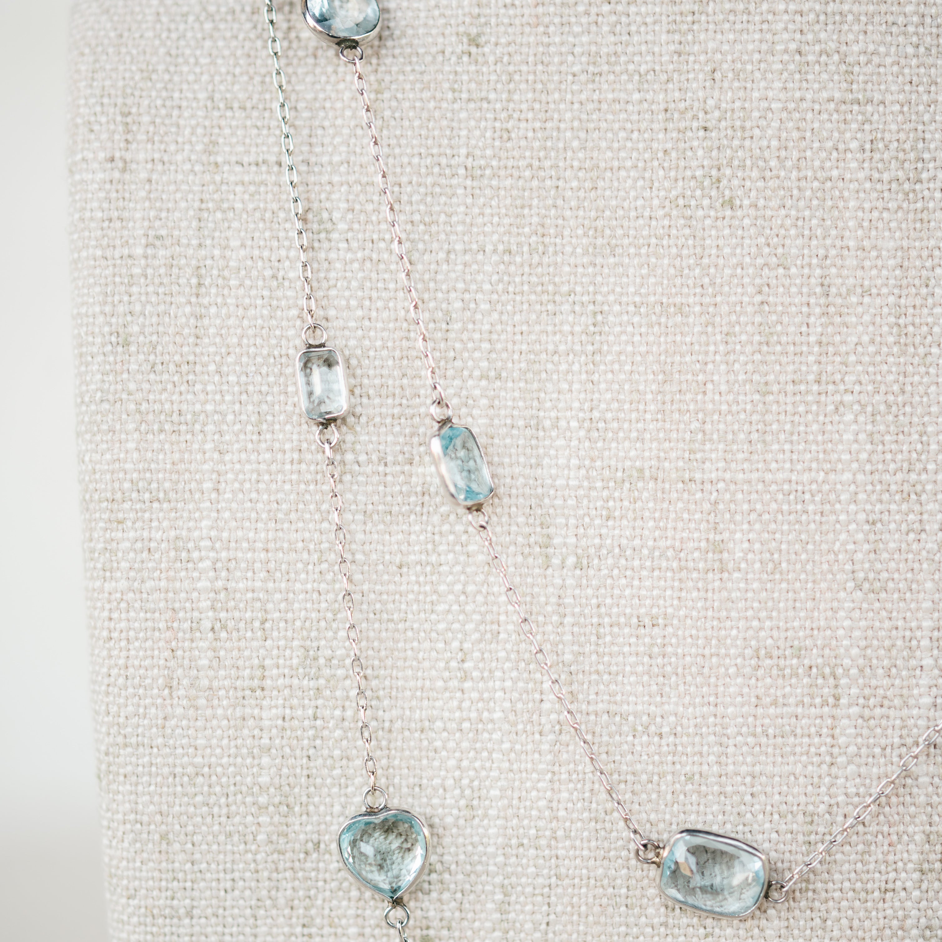Platinum Aquamarine Station Necklace
