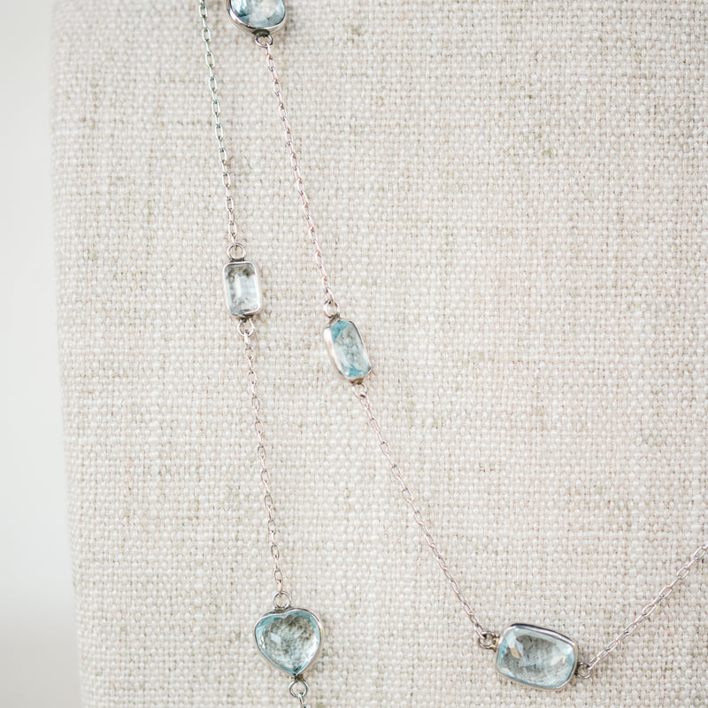 Platinum Aquamarine Station Necklace