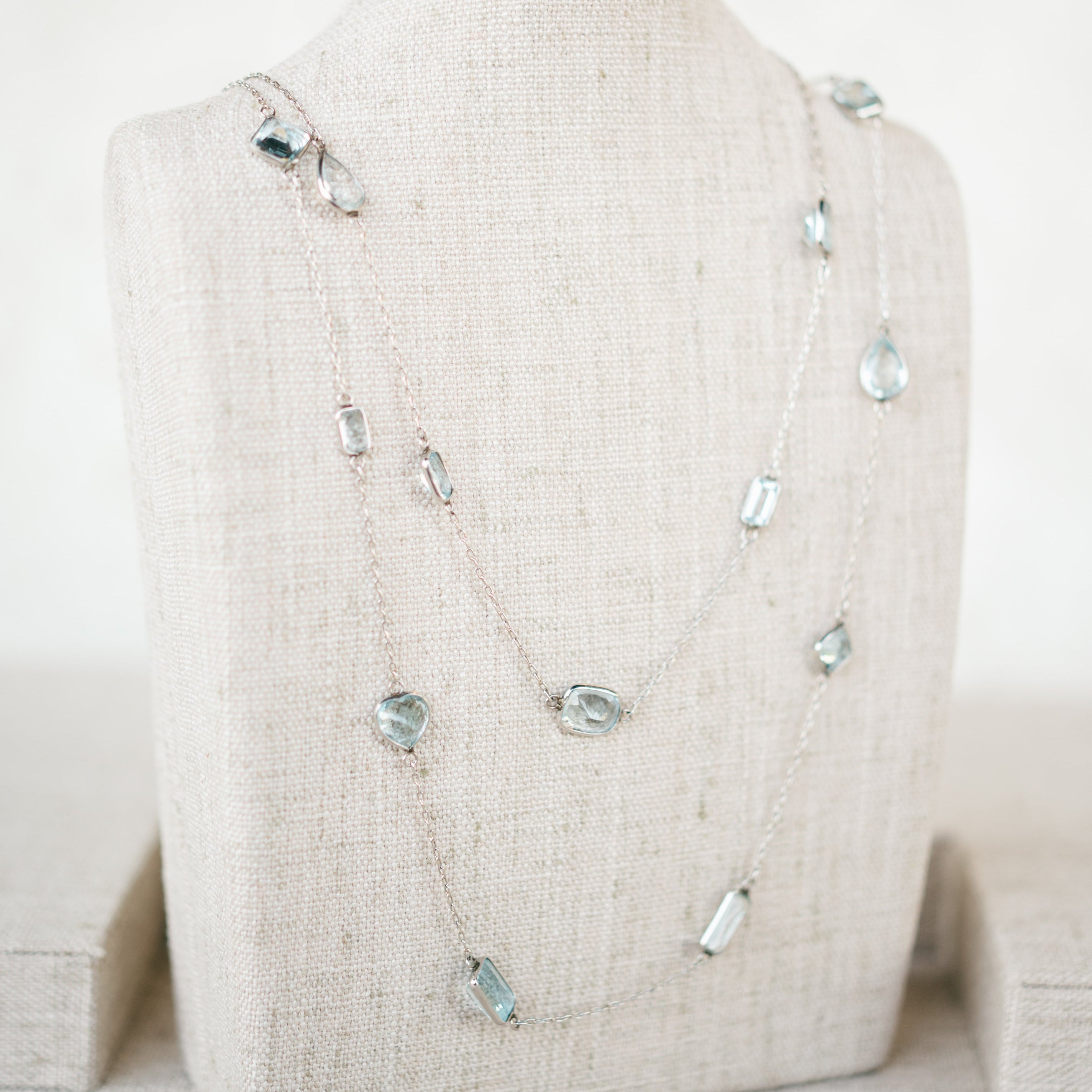 Platinum Aquamarine Station Necklace