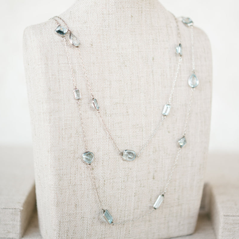 Platinum Aquamarine Station Necklace