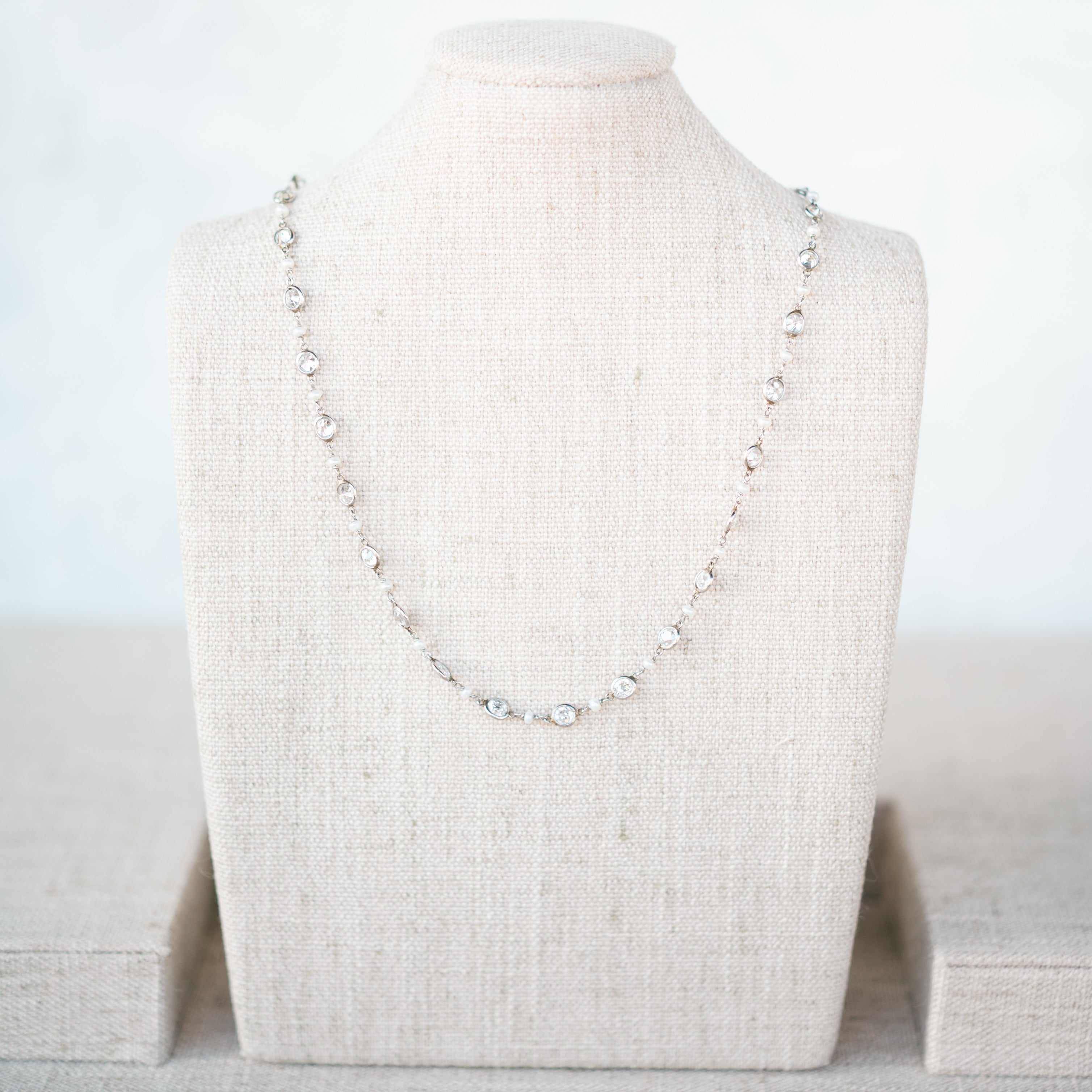 Diamond and Pearl Station Necklace
