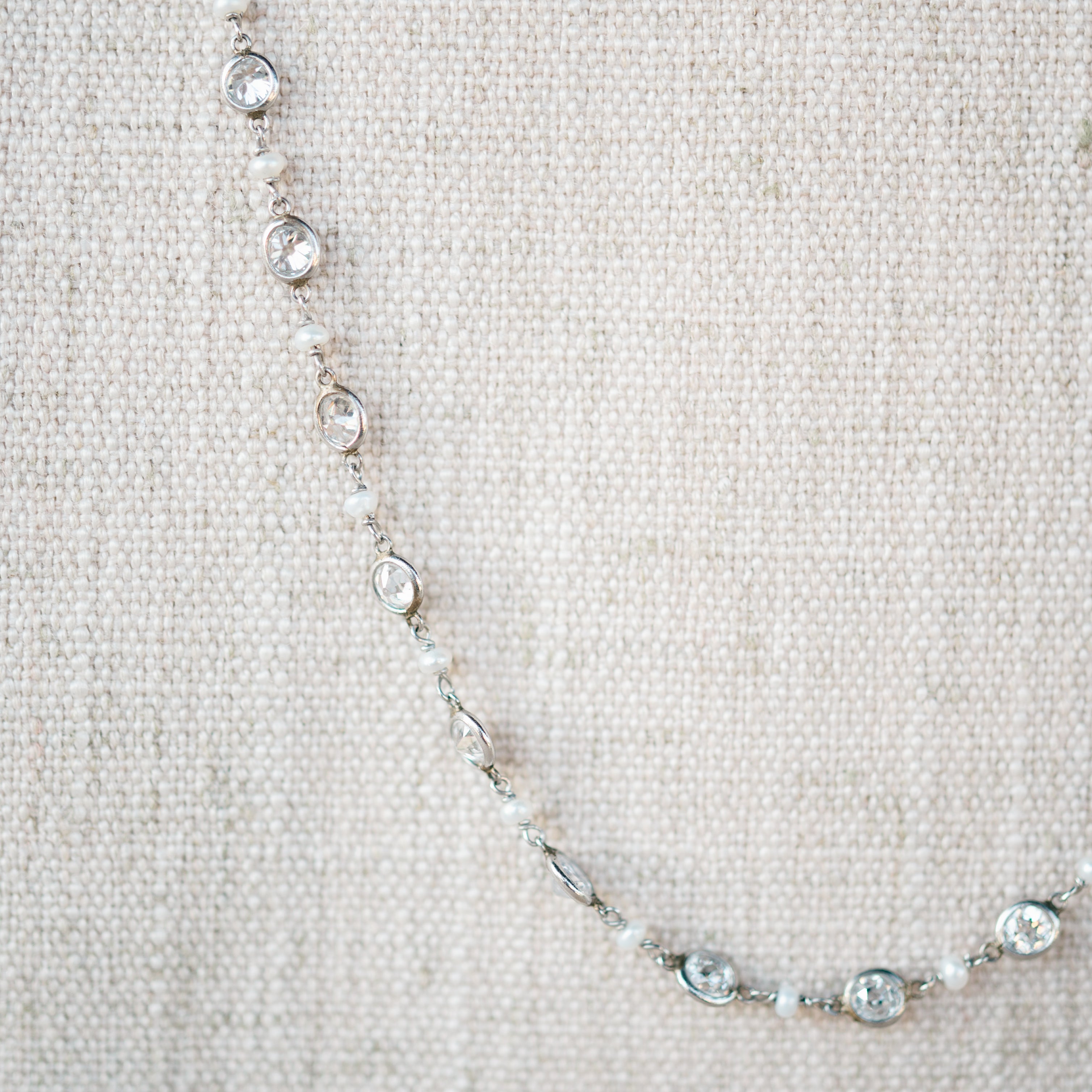 Diamond and Pearl Station Necklace