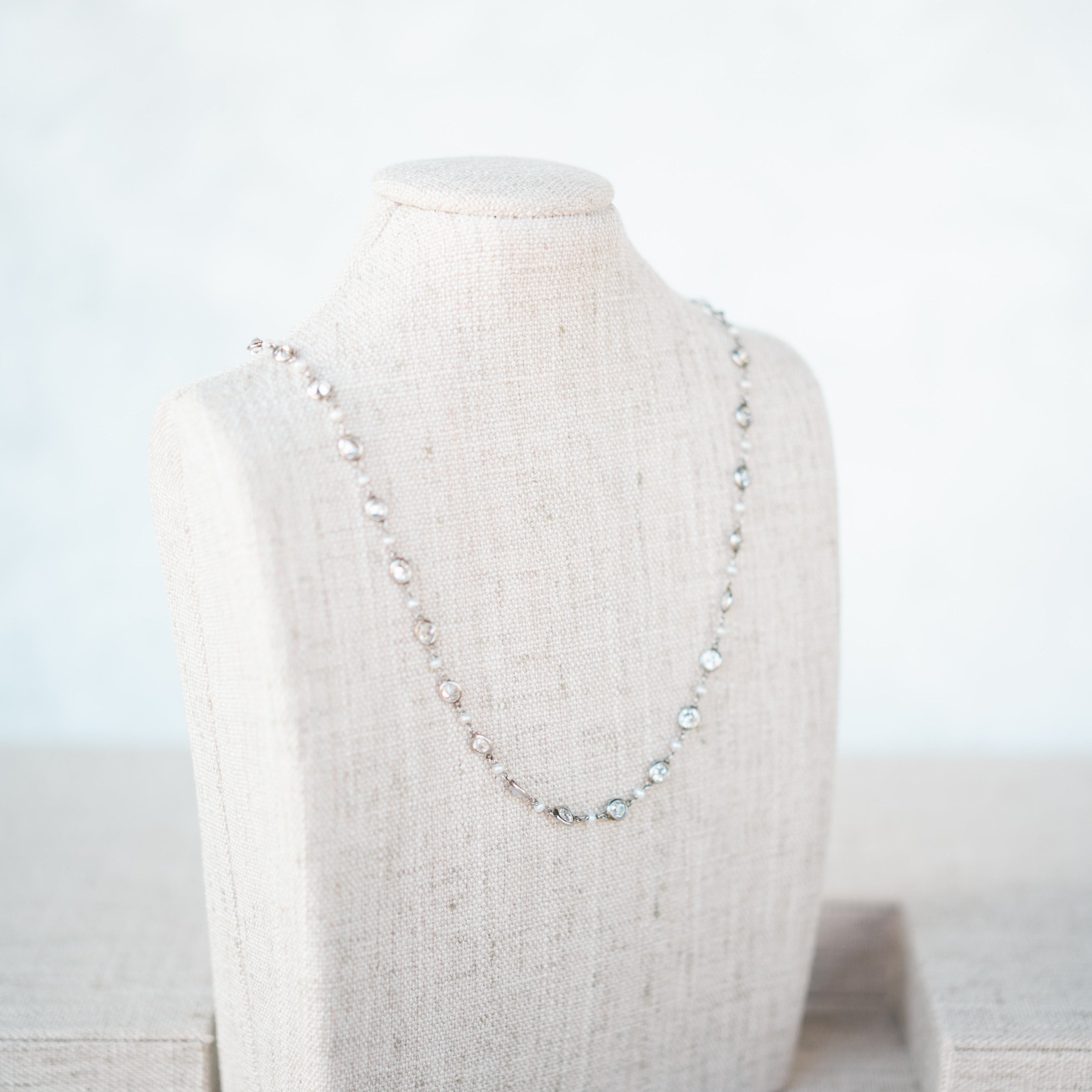 Diamond and Pearl Station Necklace