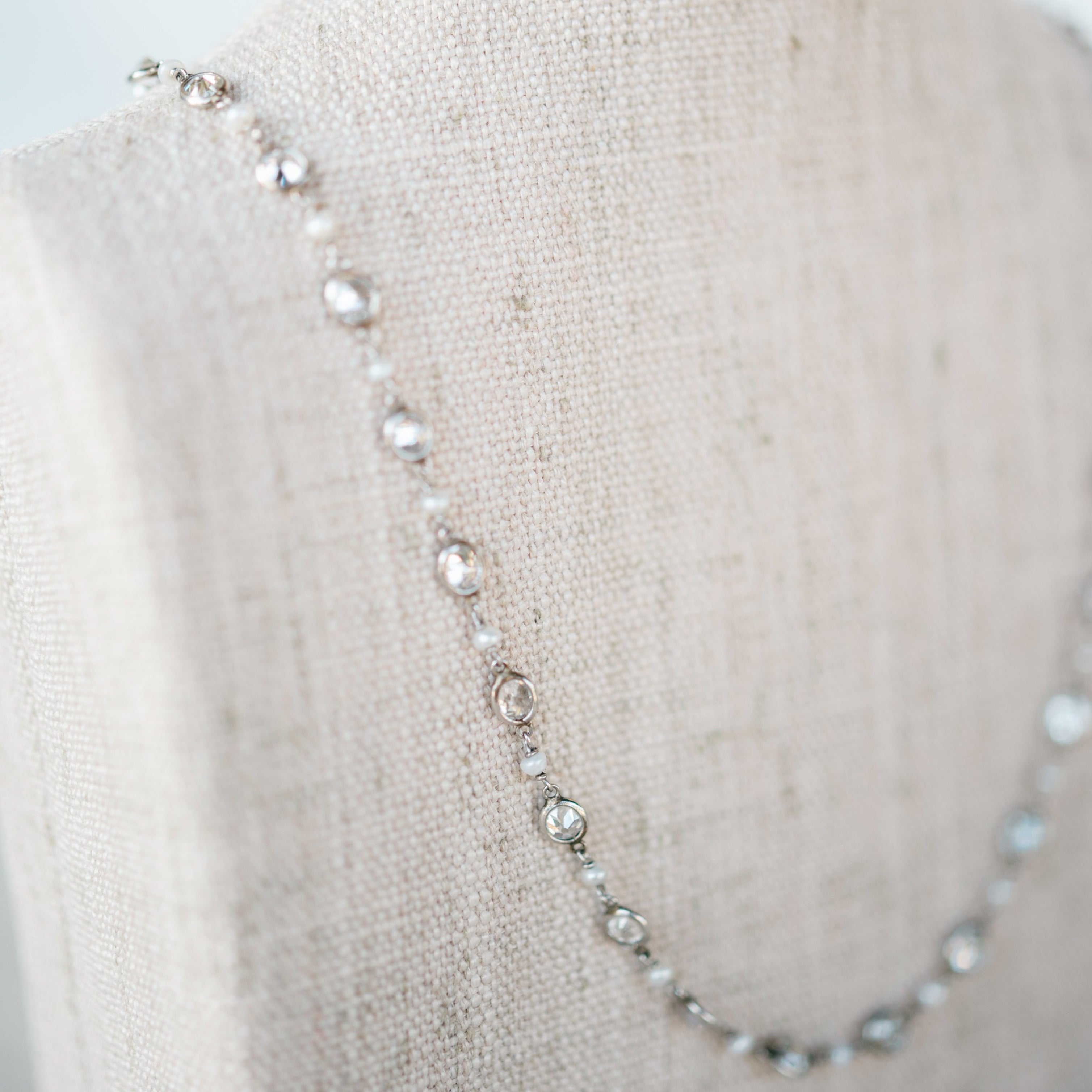 Diamond and Pearl Station Necklace