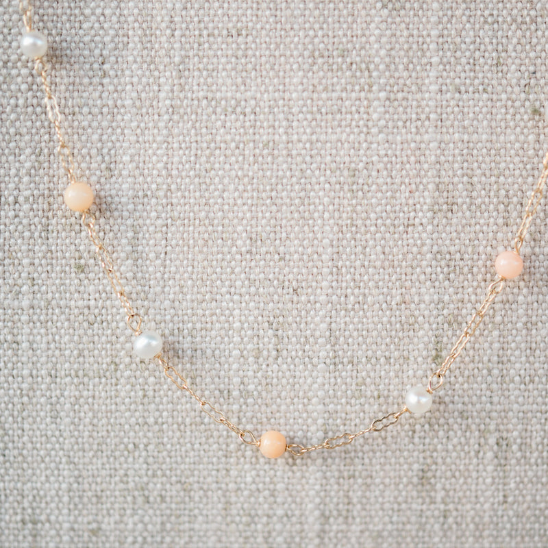 Pearl and Coral Station Necklace