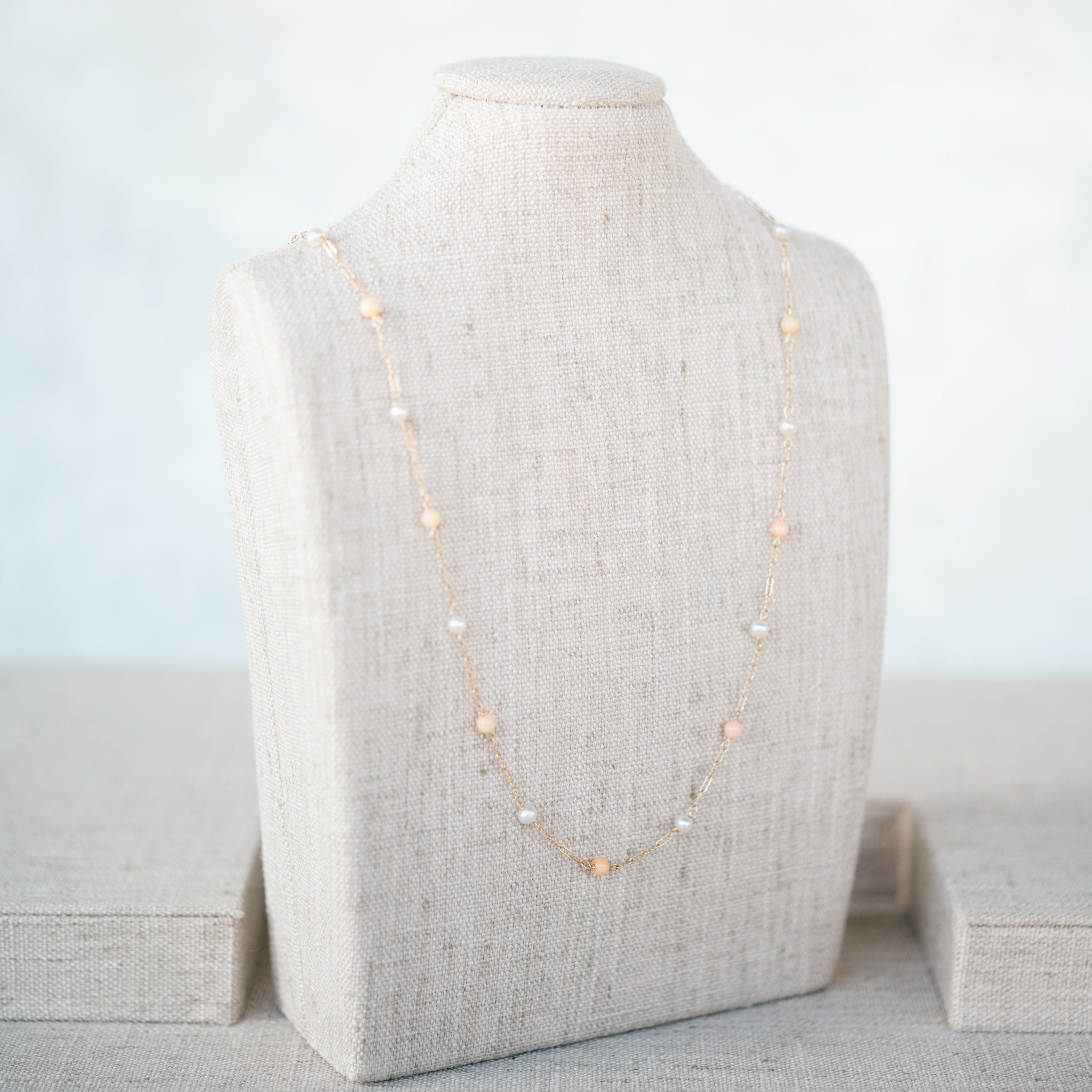 Pearl and Coral Station Necklace