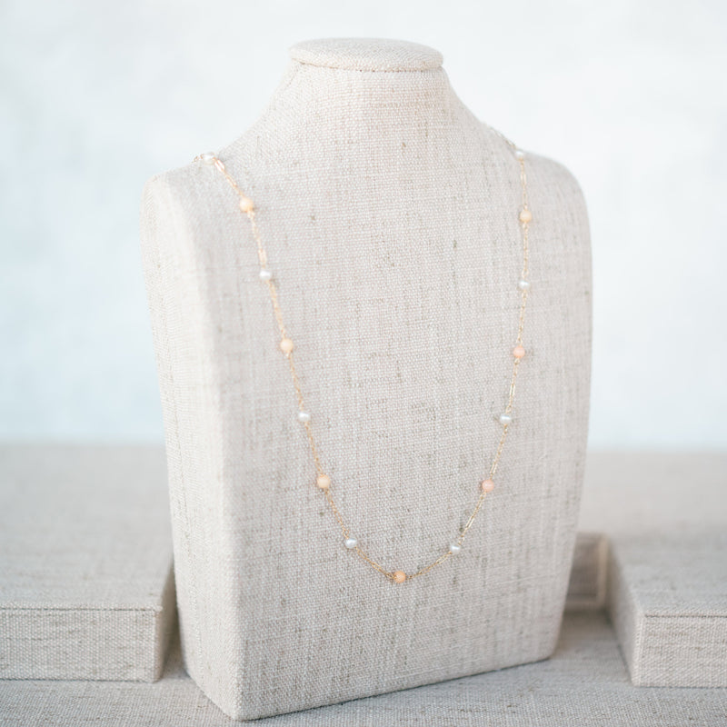 Pearl and Coral Station Necklace