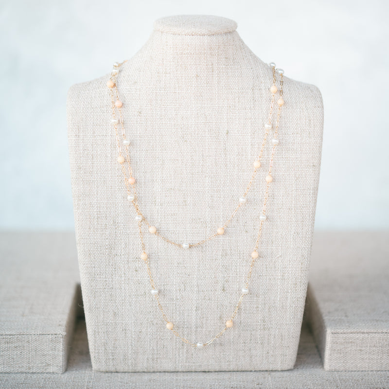 Pearl and Coral Station Necklace